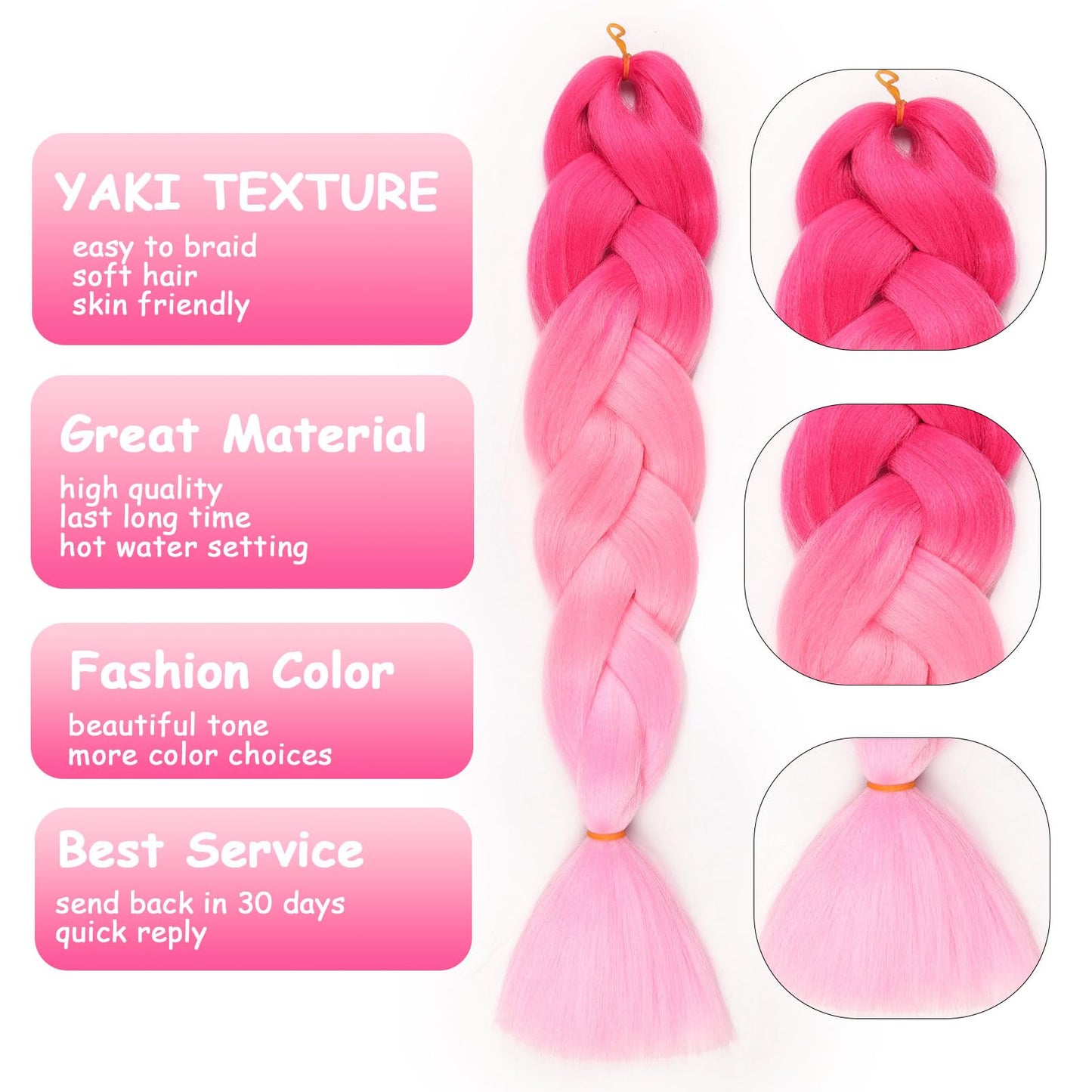 Ombre Pink Braiding Hair Extensions Ombre Braiding Hair 3 Packs 24 inch Synthetic Hair for Braiding