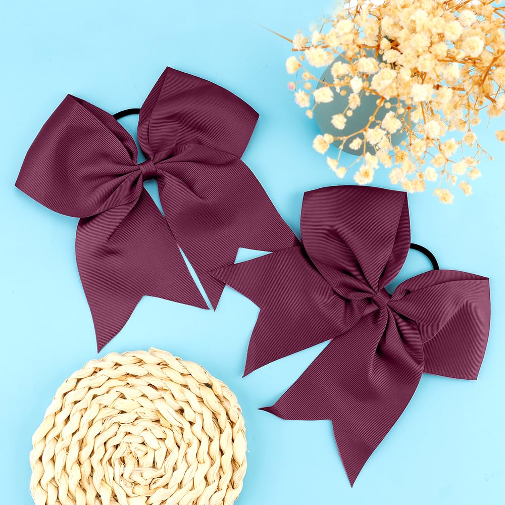 Large Cheer Bows for Cheerleaders Hair Bows for Girls Softball Hair Bows Teen Girls College Sports Elastic Ponytail Holder School Cheerleading Hair Accessories 8 Inch Bows for Girls 2 Pcs Wine Red