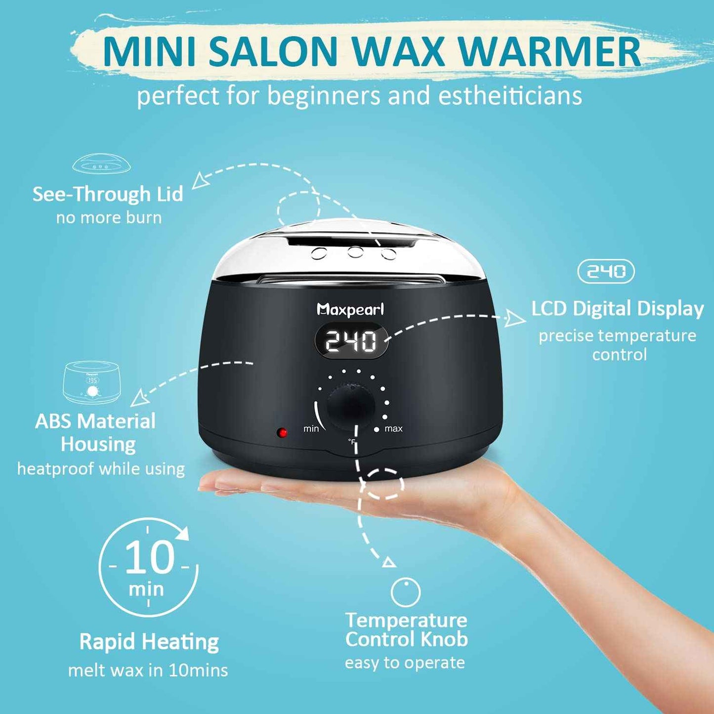 Maxpearl Digital Waxing Kit - Women Men Hard Wax Melt Warmer Kit for Hair Removal - Sensitive Skin, Eyebrows, Face, Underarms, Brazilian, Bikini, Legs