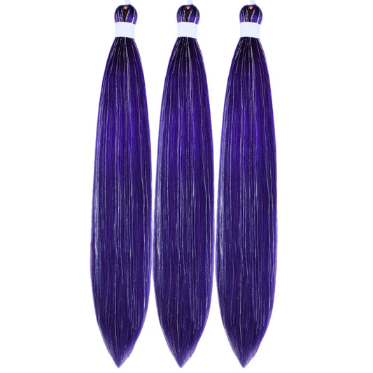 Gozill Braiding Hair Pre stretched Purple Sparkle Tinsel Prestretched Braiding Hair