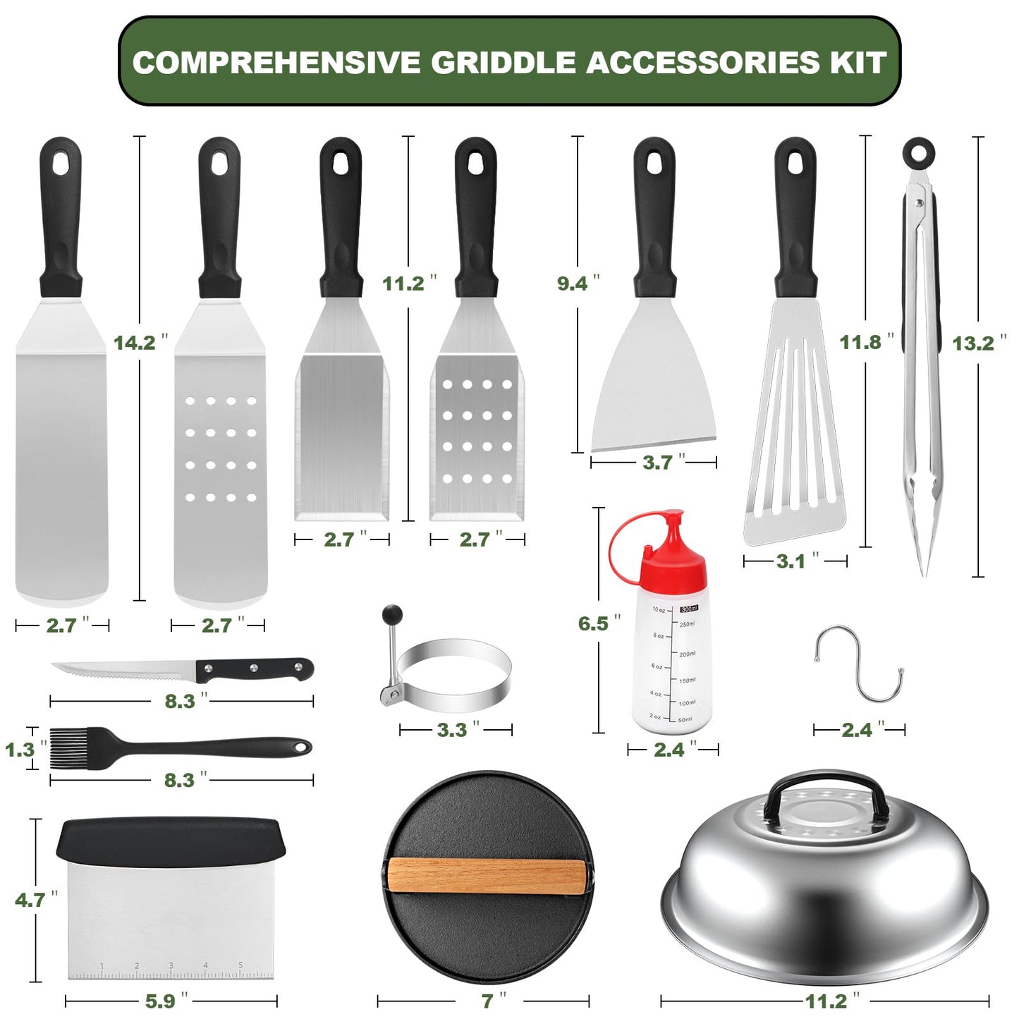 Griddle Accessories Set of 30, Flat Top Grill Accessories Set for Blackstone and Camp Chef, Grill Spatula Set with Enlarged Spatulas, Basting Cover, Scraper for Outdoor BBQ