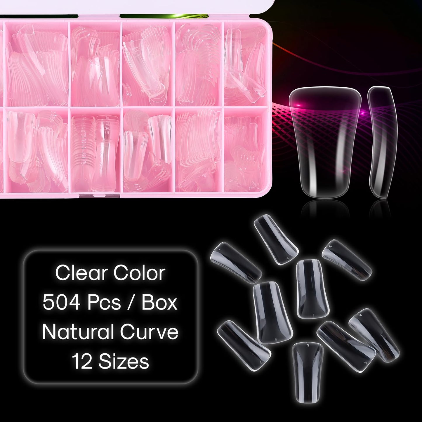 INENK 504PCS Full Cover Duck Tips | Gel x Nail, Clear Natural Fan Flare Crystal Duck Feet Styel for Wide French False Nail Extension, Full Cover Nails Professional - Y2K-ins paire Designs(12 Size)