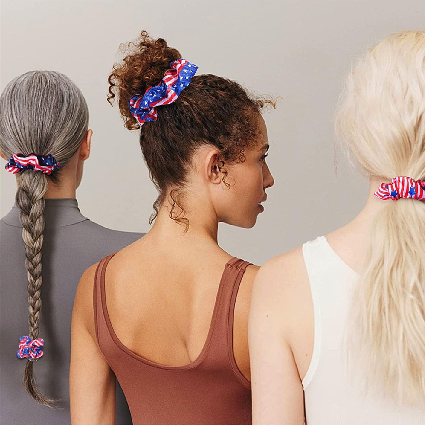 3PCS Patriotic Hair Scrunchies Independence Day Hair Ties American Flag Star Satin Hair Scrunchies 4th of July Scrunchies Elastic Silky Soft Hair Band Ponytail Holder for Women Girls(Style A)