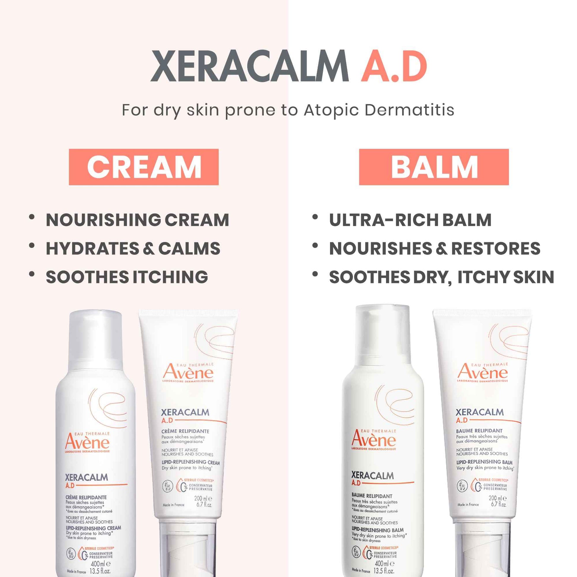 Avène XeraCalm A.D Lipid-Replenishing Balm, Atopic Dermatitis, Eczema-Prone, No Preservatives, Fragrance-Free, 6.7 Oz