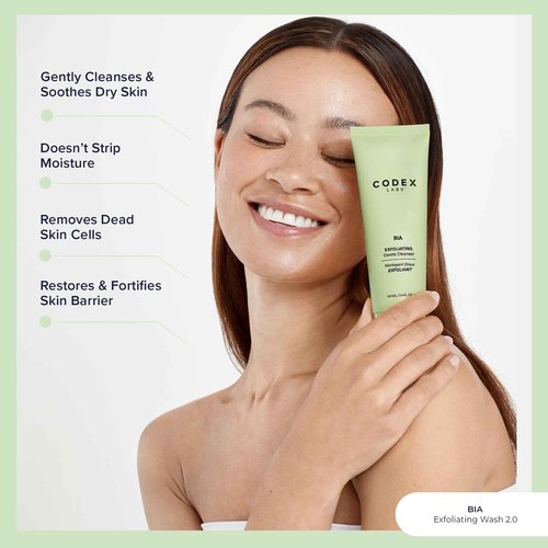 Codex Labs Bia Exfoliating Face Wash 2.0 - Gentle Facial Cleanser for Women, Dry & Sensitive Skin - Vegan Face Cleanser with Jojoba & Milk Thistle, All Skin Types, Cruelty-Free Skincare (3.4oz)