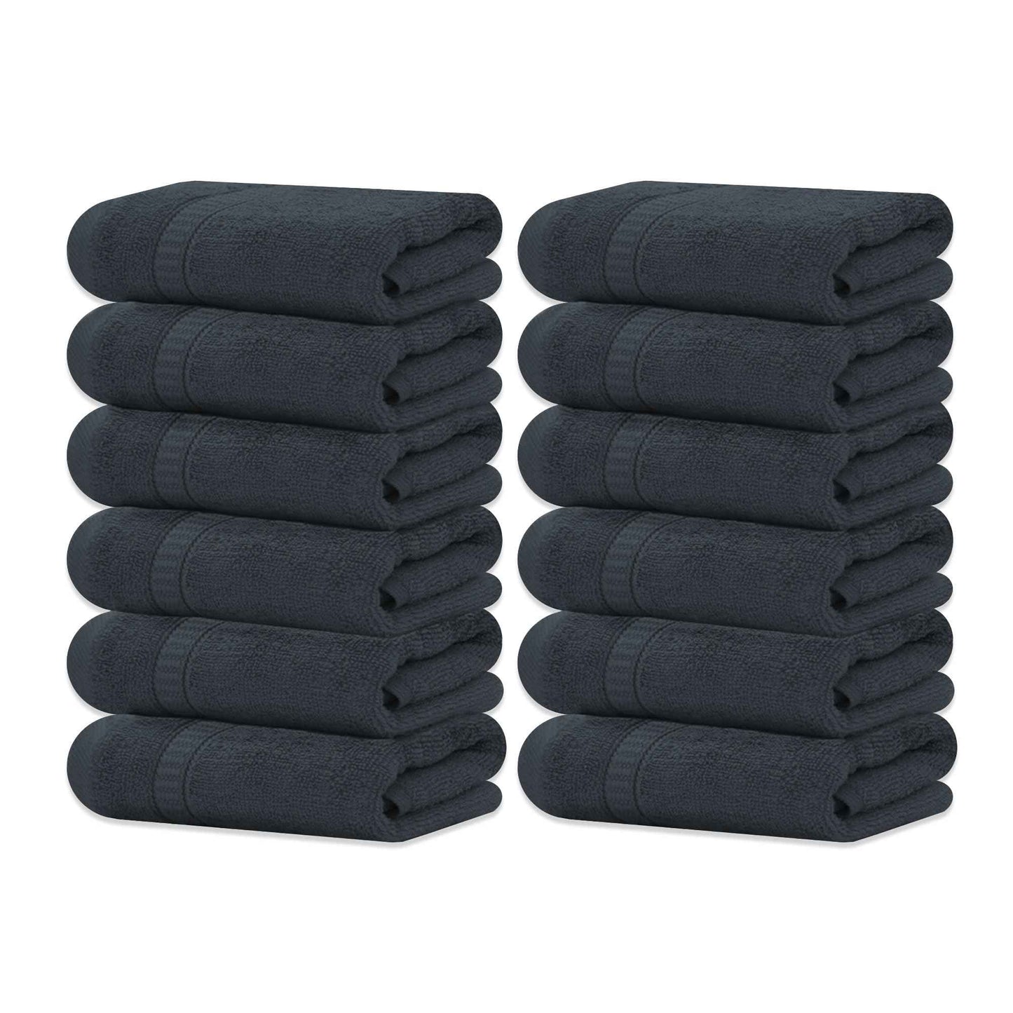 GOLD TEXTILES 100% Cotton Washcloth - 12 Pack | 13x13 inches | Grey - Ultra Soft, Highly Absorbent, Long Lasting and Quick Drying - Hotel & Spa Collection Cool Feel Fingertip Towels (12, Grey)