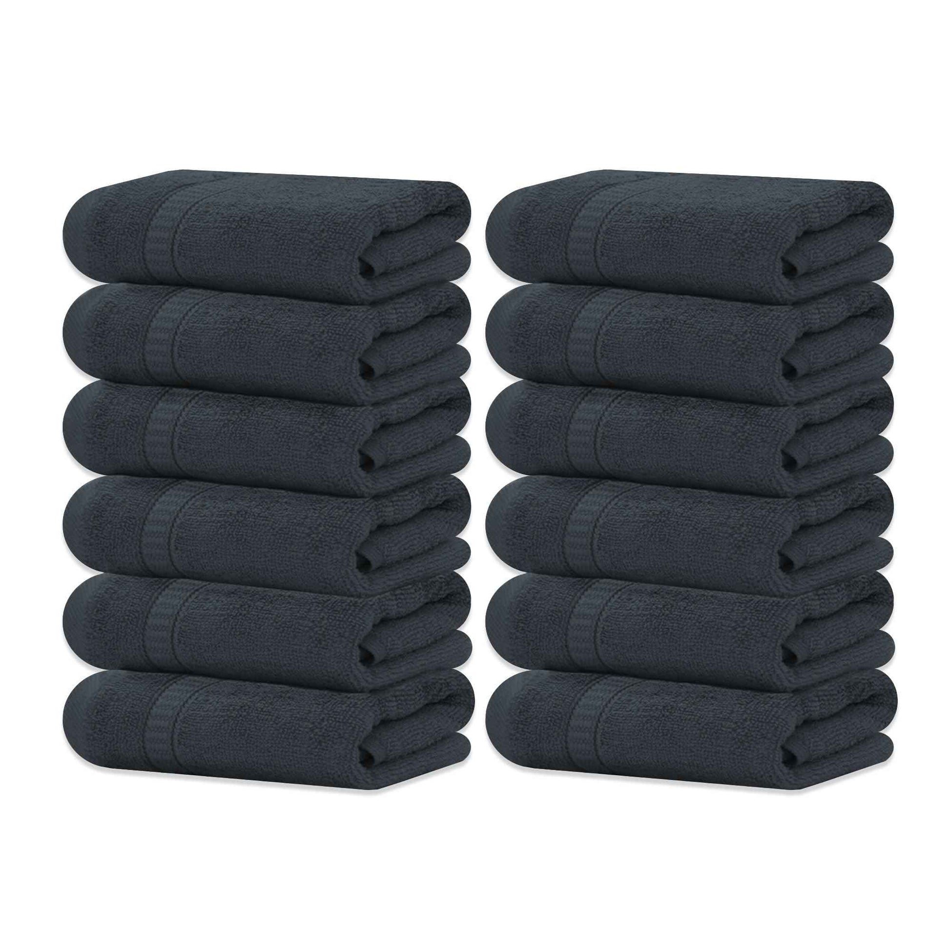 GOLD TEXTILES 100% Cotton Washcloth - 12 Pack | 13x13 inches | Grey - Ultra Soft, Highly Absorbent, Long Lasting and Quick Drying - Hotel & Spa Collection Cool Feel Fingertip Towels (12, Grey)