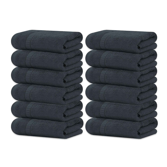 GOLD TEXTILES 100% Cotton Washcloth - 12 Pack | 13x13 inches | Grey - Ultra Soft, Highly Absorbent, Long Lasting and Quick Drying - Hotel & Spa Collection Cool Feel Fingertip Towels (12, Grey)