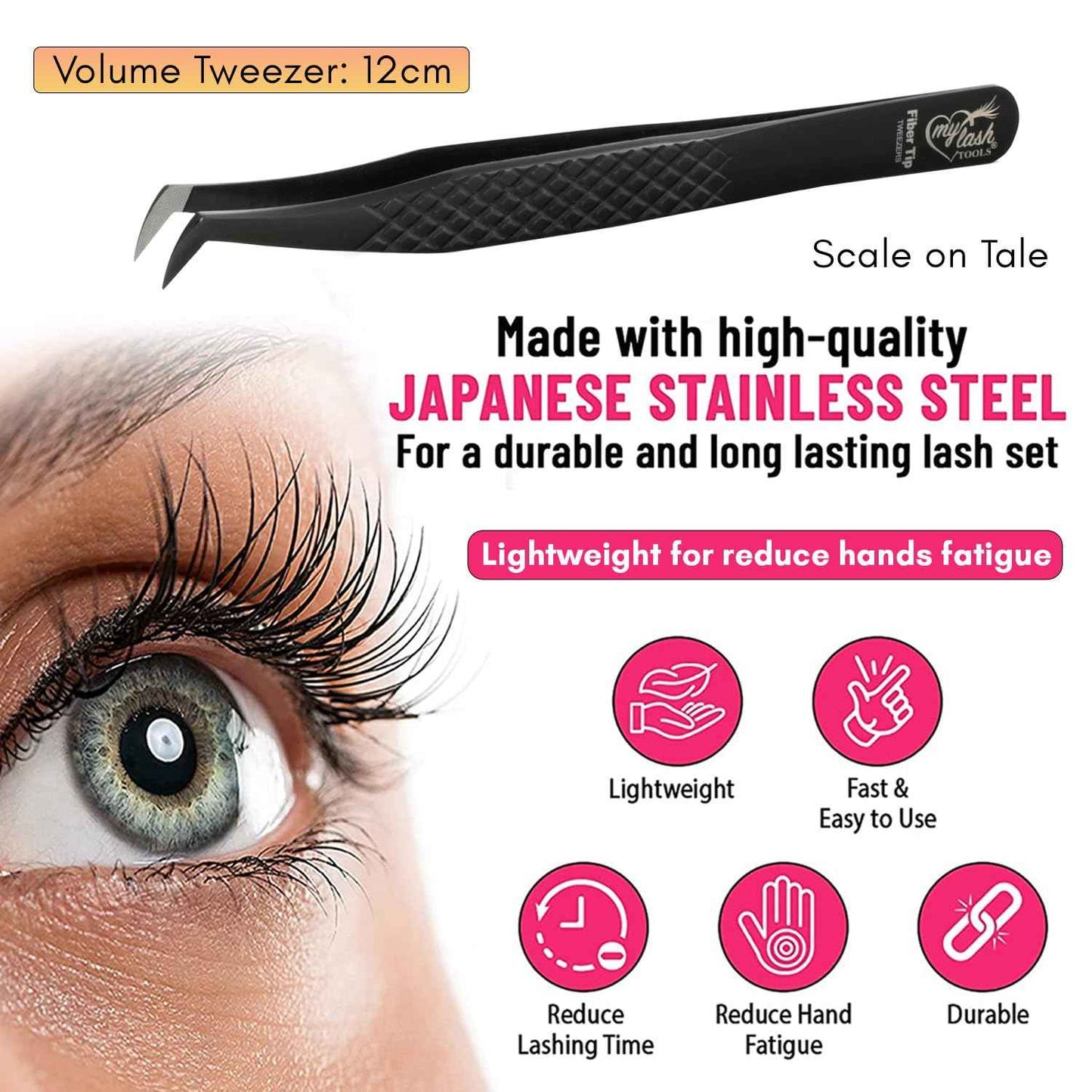 My Lash Tools New Fiber Tip Lash Tweezers for Eyelash Extensions Professional Lash Tech Supplies Must Haves Volume Boot Eyelash Tweezers 12cm Stainless Steel Fan Making Lashing Tweezer (Black)