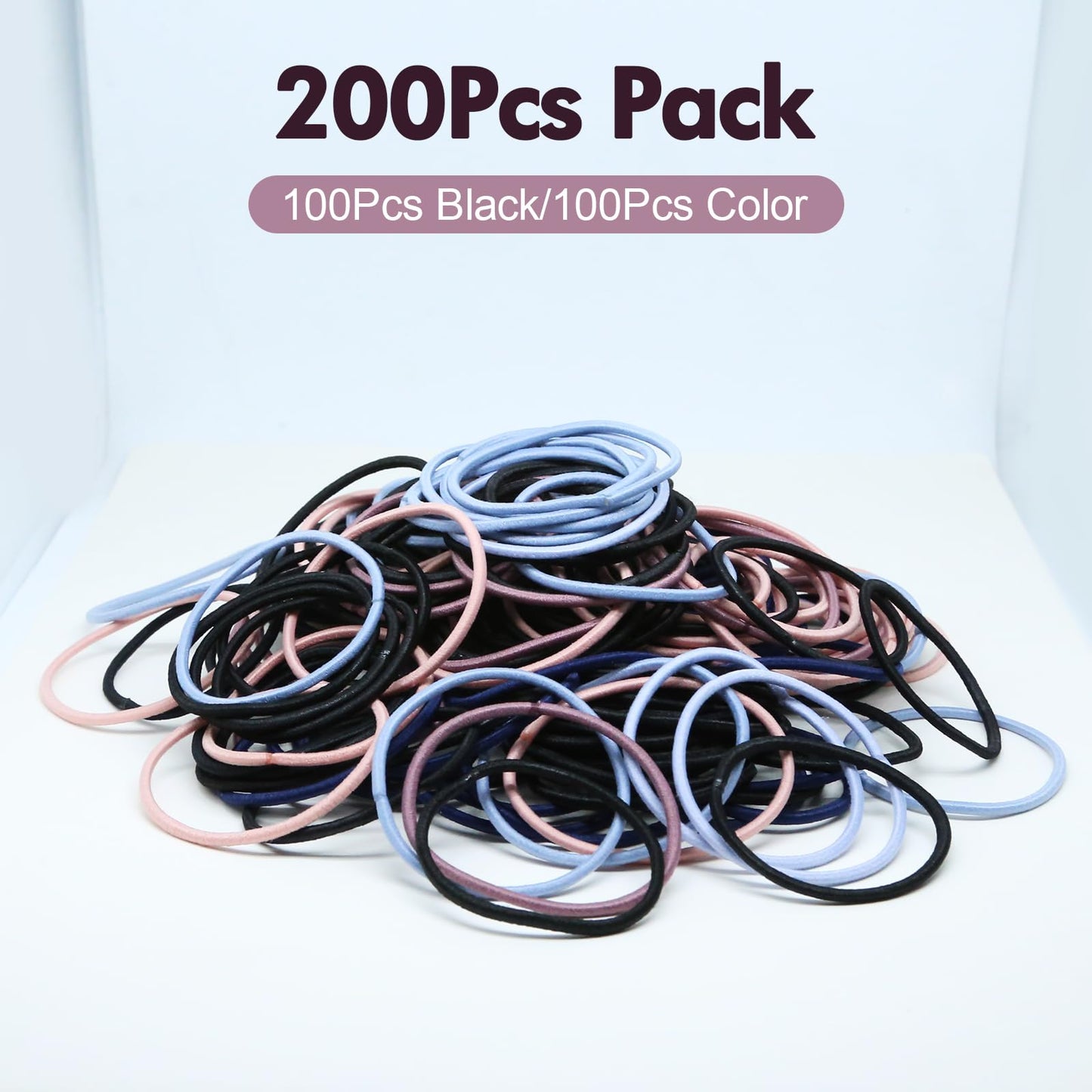 200Pieces Hair Ties, Non-Metallic Hair Elastic Hair Ties tail holders, Women's and Girls' tail Hair Ties，hairtieshair ties bulk，tails hair ties (100Pieces Black, 100Pieces Colorful, 2MM)