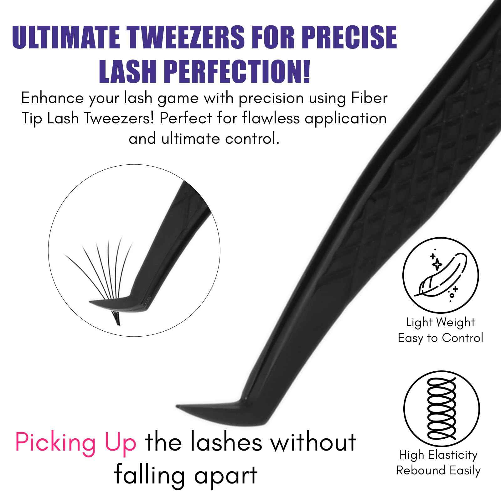 My Lash Tools New Fiber Tip Lash Tweezers for Eyelash Extensions Professional Lash Tech Supplies Must Haves Volume Boot Eyelash Tweezers 12cm Stainless Steel Fan Making Lashing Tweezer (Black)