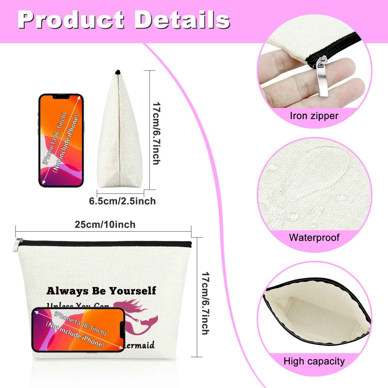 Mermaid Gifts Makeup Bag Mermaid Lover Gift Inspirational Cosmetic Bag Encouragement Birthday Christmas Appreciation Present for Daughter Sister Bestie Friend White