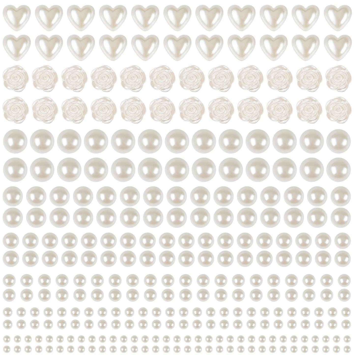 GIFOHAPY 4366 PCS Self Adhesive Pearl Stickers，Pearl Stickers for Crafts Kids，Assorted Sizes & Shape Stick on Pearls for Hair, Face, Makeup, Eye 3mm/4mm/5mm/6mm/8mm/10mm/Rose/Heart Shape