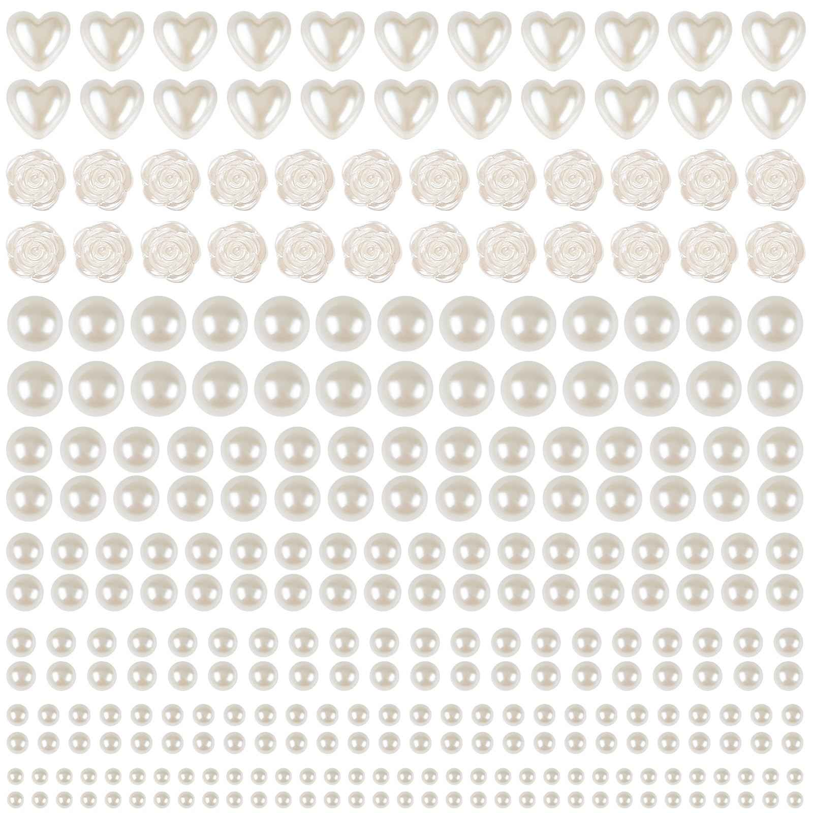 GIFOHAPY 4366 PCS Self Adhesive Pearl Stickers，Pearl Stickers for Crafts Kids，Assorted Sizes & Shape Stick on Pearls for Hair, Face, Makeup, Eye 3mm/4mm/5mm/6mm/8mm/10mm/Rose/Heart Shape