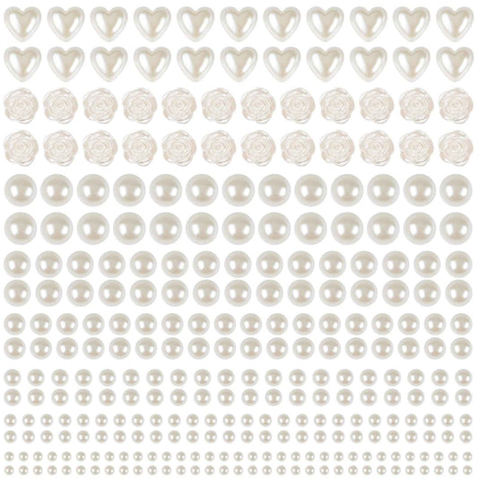 GIFOHAPY 4366 PCS Self Adhesive Pearl Stickers，Pearl Stickers for Crafts Kids，Assorted Sizes & Shape Stick on Pearls for Hair, Face, Makeup, Eye 3mm/4mm/5mm/6mm/8mm/10mm/Rose/Heart Shape