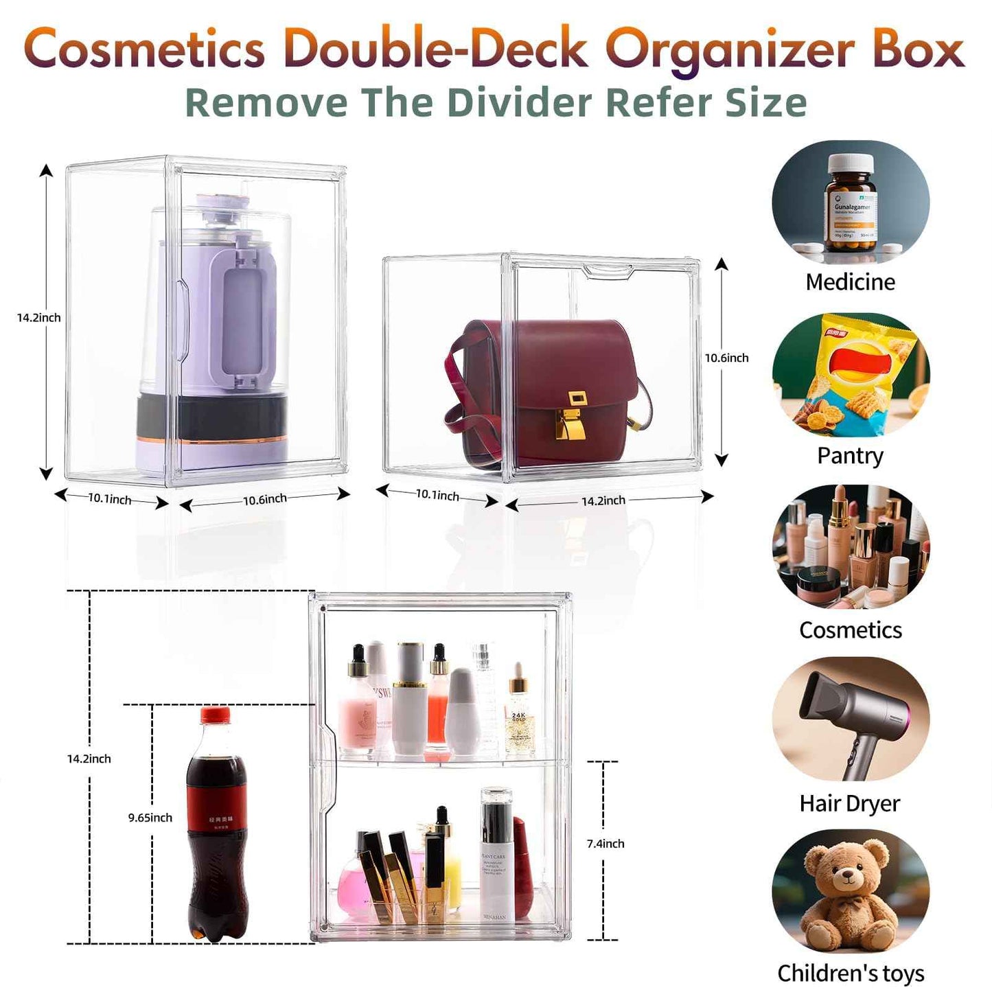 starogegc 2Pack Makeup Organizer Storage, Large Capactiy Acrylic Bathroom Organizer, Clear Cosmetics Organizer Bins with Division Board for Vanity, Skincare, Countertop Storage and Display Case