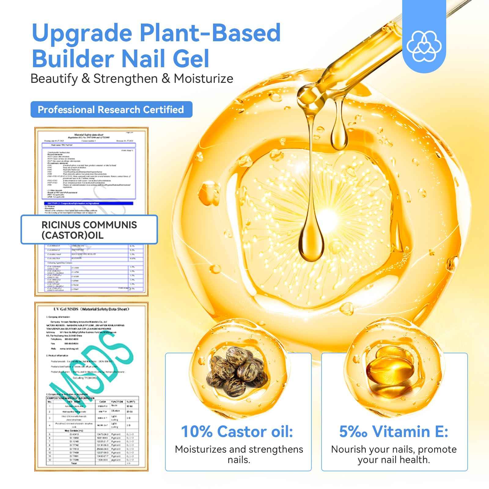 SAVILAND Builder Nail Gel with Air Cushion Design with 3 Pcs 15ml Vitamin E Ingredient Builder Nail Gel Base & Top Gel