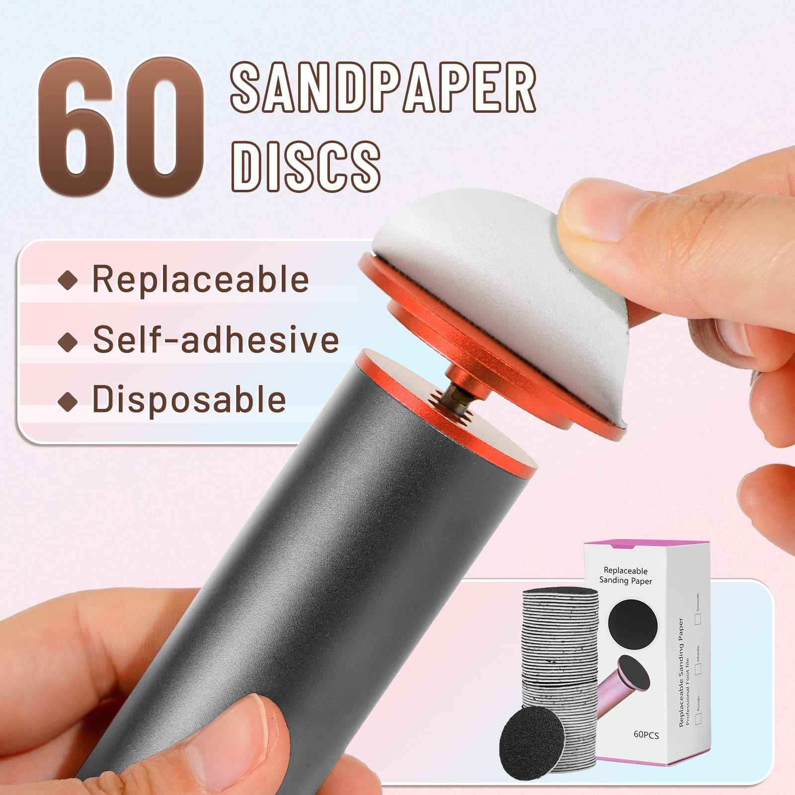 Dermawave Electric Foot File Callus Remover for Feet, Professional Foot Scrubber Sander Grinder for Dead Skin Cracked Heel, Pedicure Tool with 60 Sandpaper Discs for Men & Women