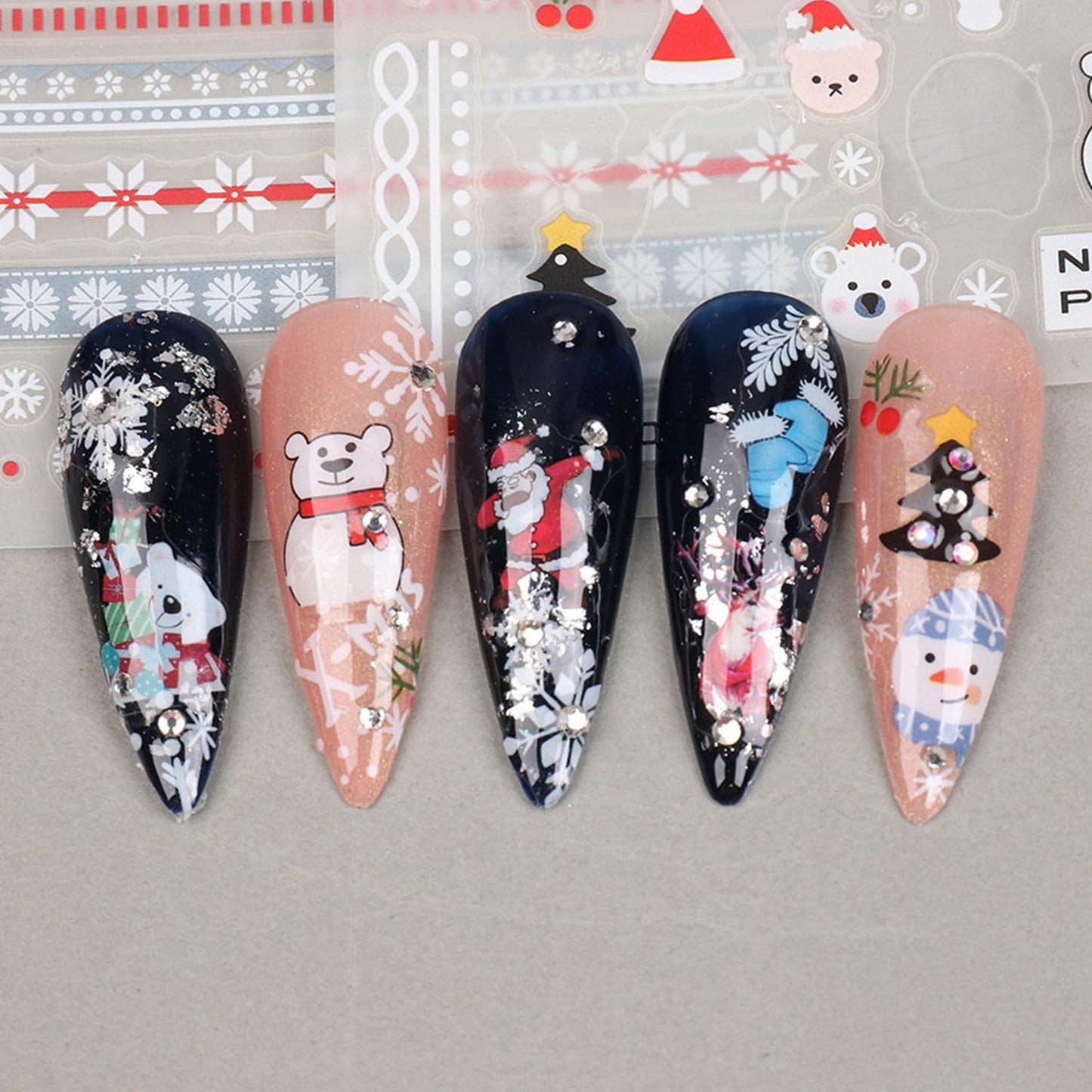 Christmas Nail Art Stickers Decals Santa Claus Snowflake Deer Nail Decals Winter Xmas Tree Snowman Nail Stickers 3D Self Adhesive Nail Art Decal Design for Women Girls DIY New Year Manicure