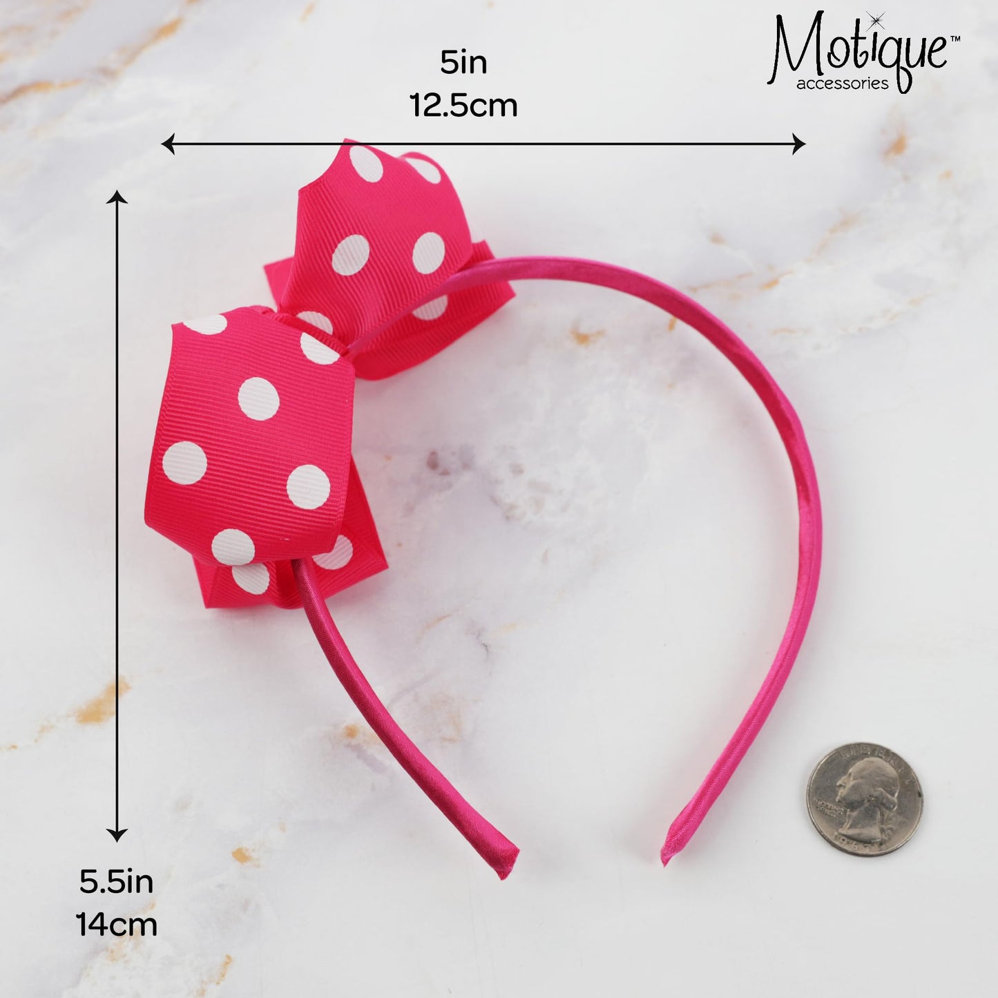 Motique Accessories Girls Polka Dot Bow Headband (Hot Pink)