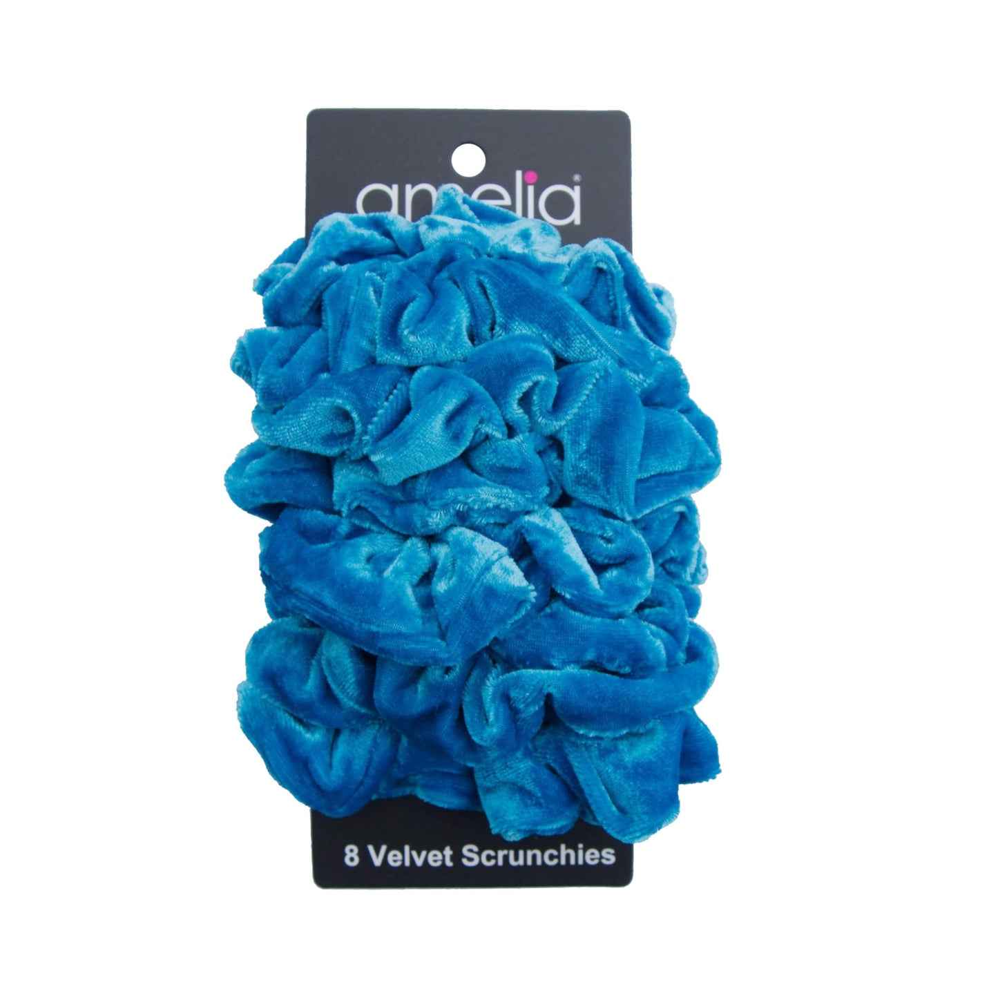 Amelia Beauty, Blue Velvet Scrunchies, Medium 3.5in, Gentle on Hair, Strong Hold, No Snag, No Dents or Creases. 8 Pack