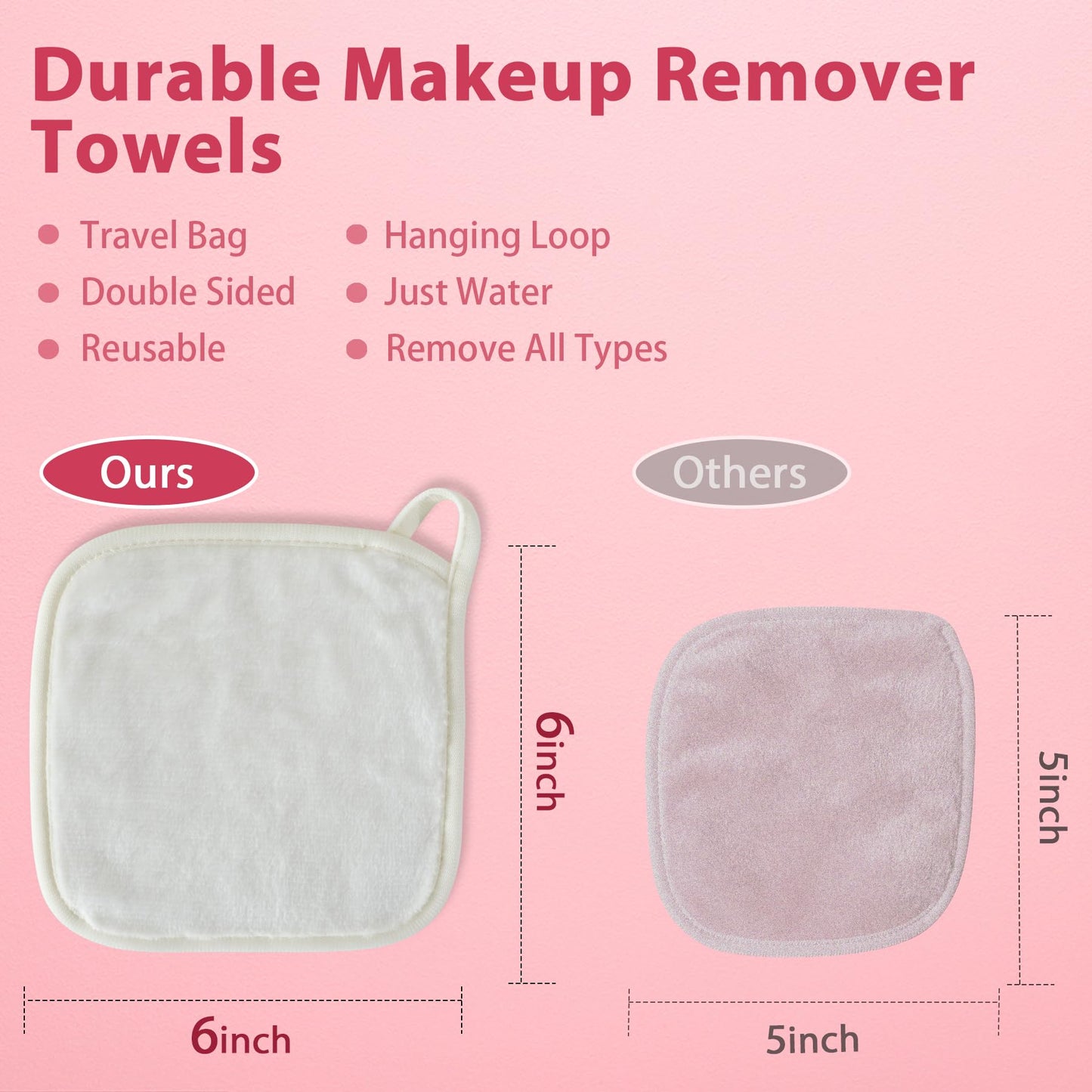 Makeup Remover Cloth, 6" x 6" Make Up Towels Reusable Face Cloth for Washing Face, Makeup Remover Pads Microfiber Face Washcloth with Mesh Bag, 12 Pack