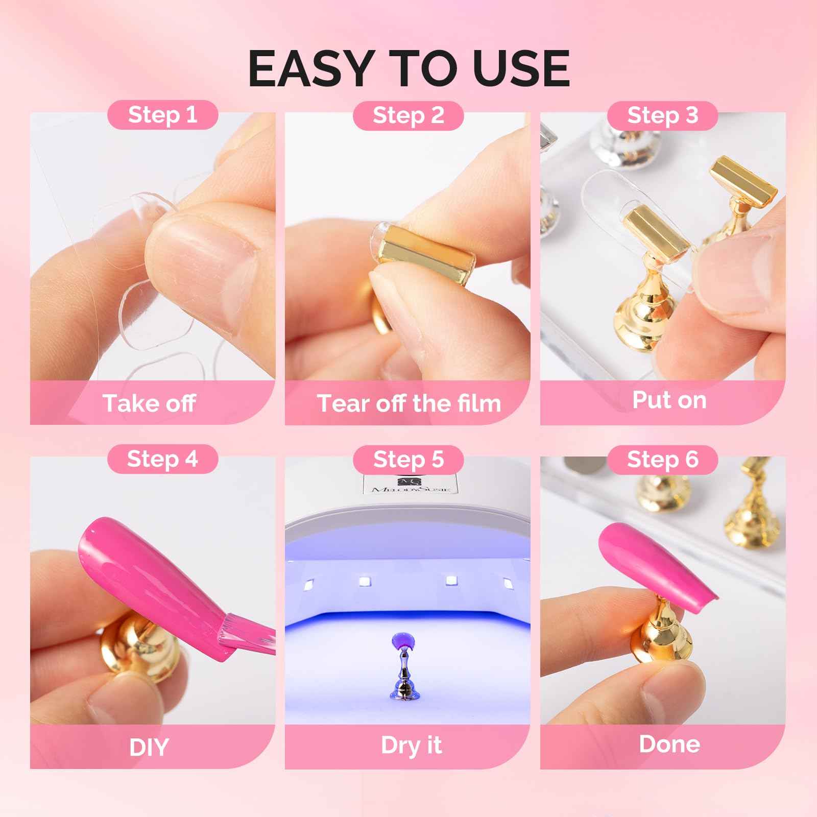 MelodySusie Nail Stand for Press Ons, Big Transparent Acrylic Magnetic Base for Painting Display with Brush Holder and 100 Pcs Reusable Double-Sided Tape for Home DIY Salon Supplies