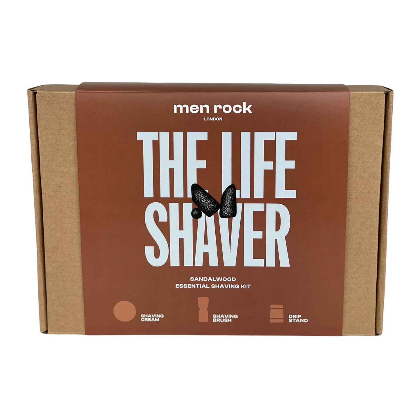 Men Rock The Life Shaver Essential Shaving Kit - Sandalwood - Beard Care Kit for Men - Shaving Cream, Synthetic Brush - Mens Face Care - 3 Pc