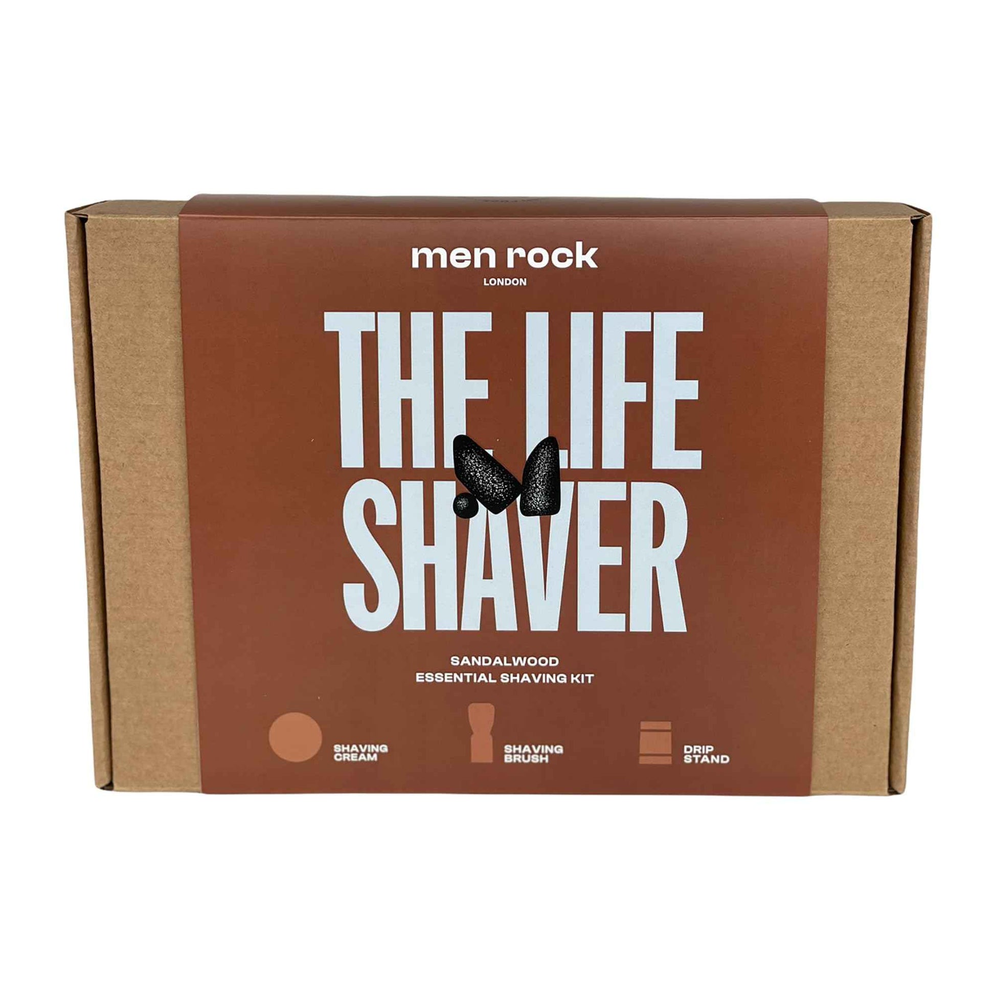 Men Rock The Life Shaver Essential Shaving Kit - Sandalwood - Beard Care Kit for Men - Shaving Cream, Synthetic Brush - Mens Face Care - 3 Pc