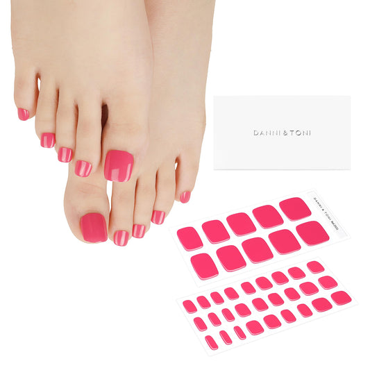 DANNI & TONI Semi Cured Gel Toenail Strips Bright Pink (Rosy Luster) Summer Gel Toenail Stickers Glazed Gel Pedi Wraps 37 Stickers