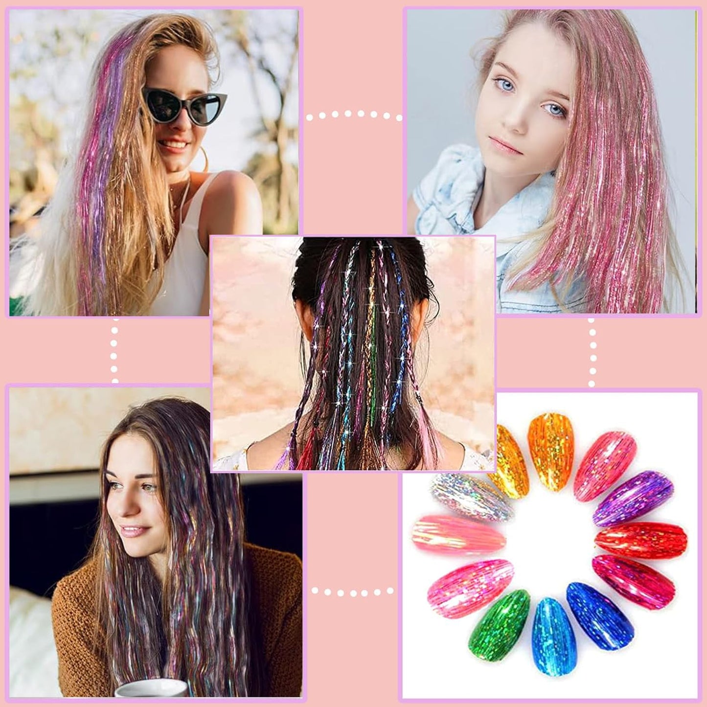 Hair Tinsel Kit for Girls 22 Colors 5500 Strands Tinsel Hair Extensions Sparkling Colorful Fairy Hair Tinsel Kit Heat Resistant Shiny Glitter Hair Tinsel (22 Colors/5500 Strands)