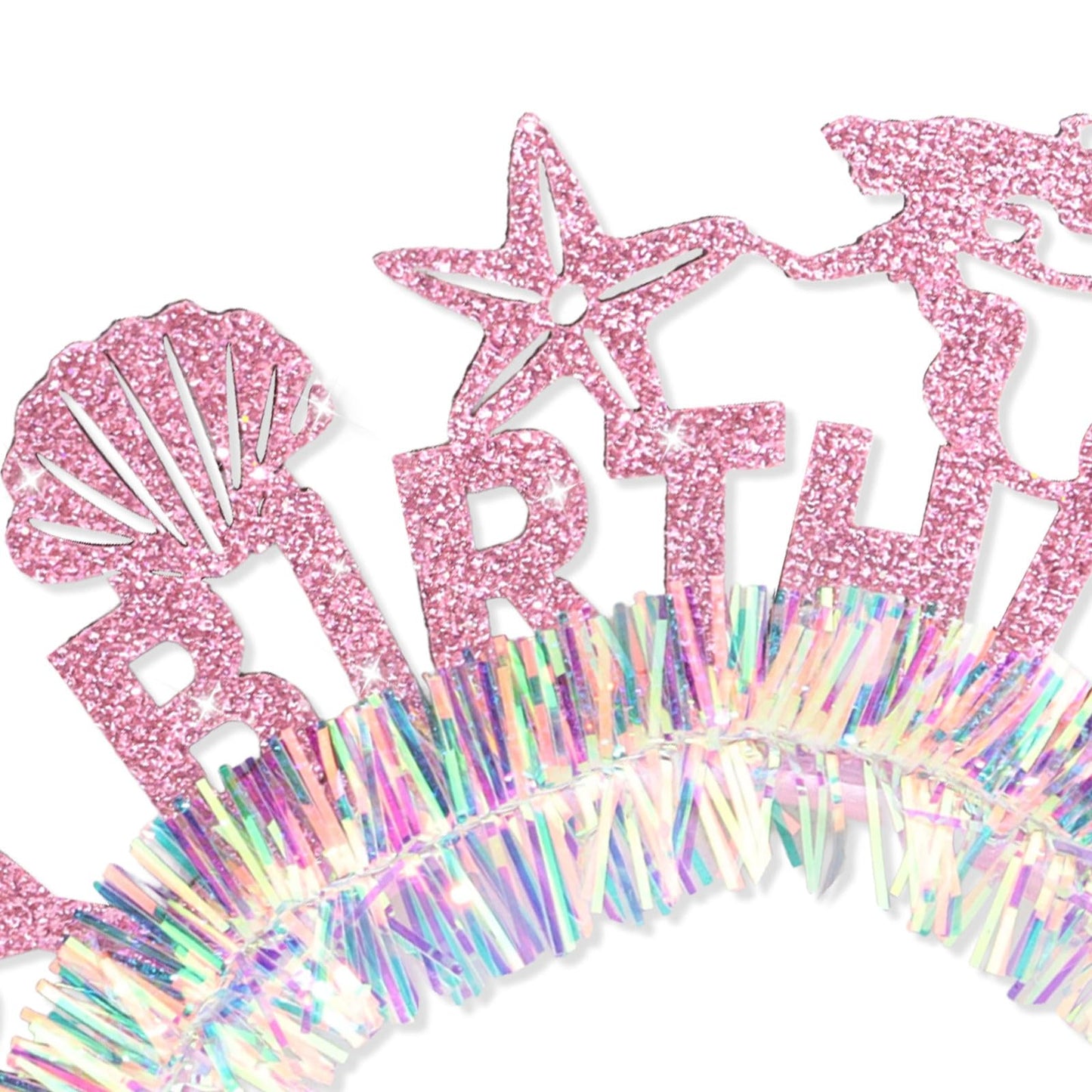 BAHABY Happy Birthday Headbands for Girls Mermaid Birthday Decorations Glitter Birthday Girl Headband Birthday Party Favors- Pink