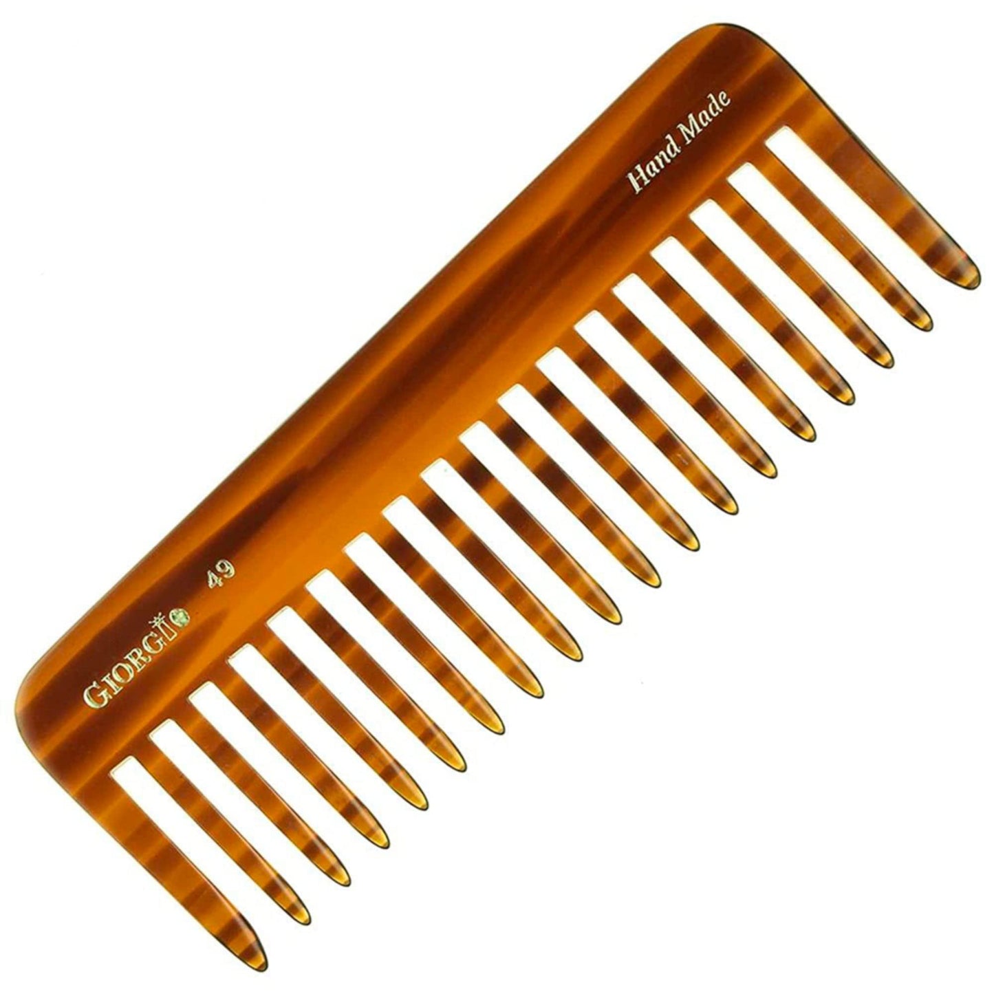 Giorgio G49 Large 5.75 Inch Hair Detangling Comb, Wide Teeth for Thick Curly Wavy Hair. Long Hair Detangler Comb For Wet and Dry. Handmade of Quality Cellulose, Saw-Cut, Hand Polished, Tortoise Shell