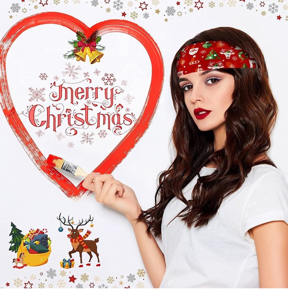 SELF FIND 4pcs Christmas Headbands for Women Christmas Wide Headbands Santa Claus Christmas snowman Deer Tree Knot Turban Xmas Elastic Hair Band for Women Head Bands (4 pcs)