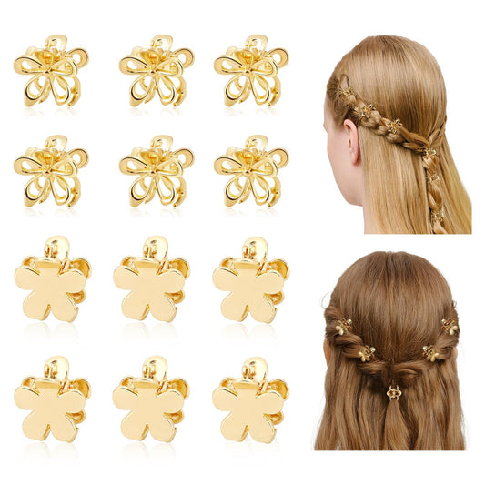 CWJCYTNSN 12PCS Gold Metal Flower Claw Hair Clips for Women Girls - 0.6" Mini Nonslip Bangs Clips for Thick, Thin, Curly Hair Accessories