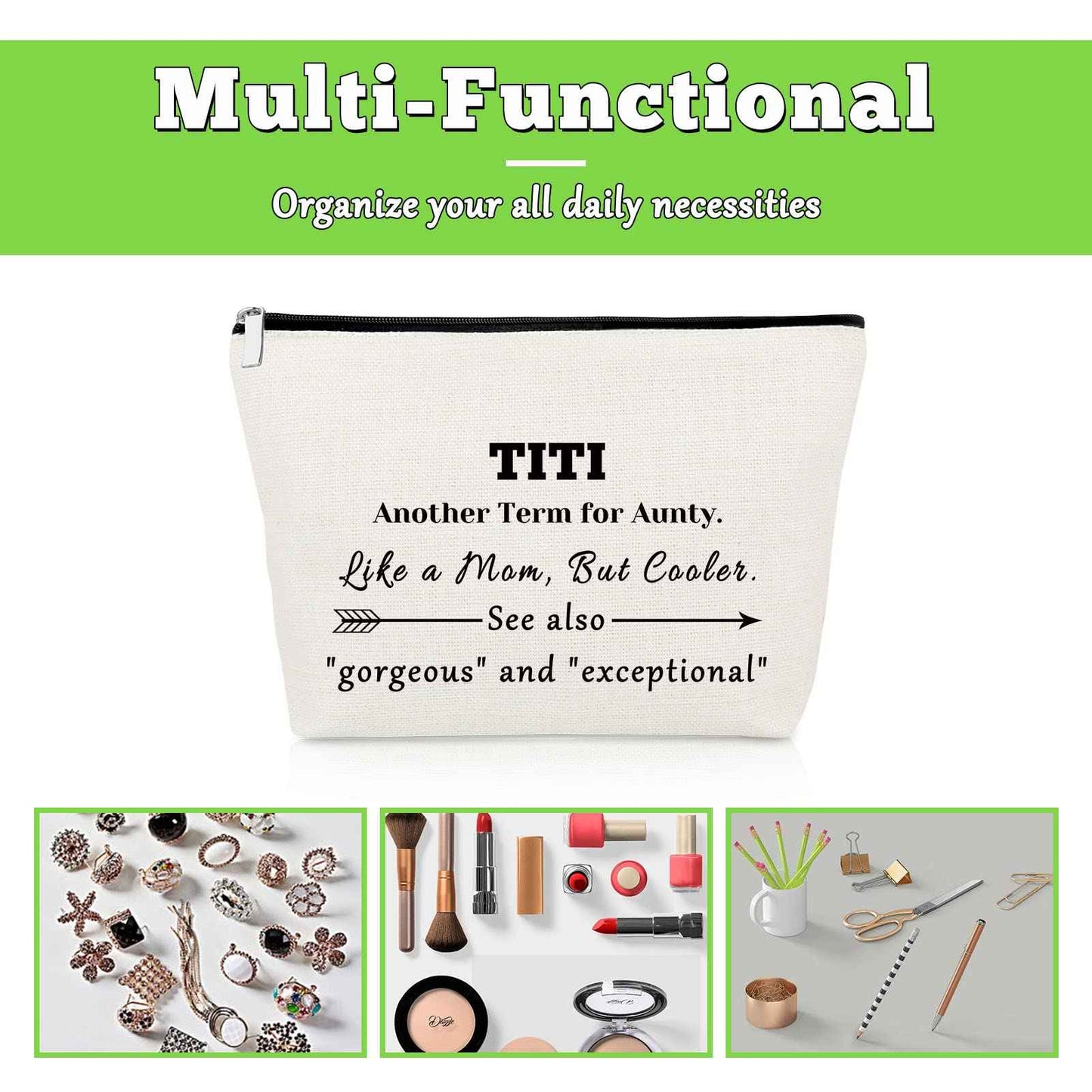 Gevody Aunt Gifts from Niece Nephew Makeup Bag Auntie Gift Appreciation Gifts for Women TiTi Tia Birthday Gifts Cosmetic Bag TiTi Gifts Thank You Gifts Mothers Day Gifts for Her Travel Pouch