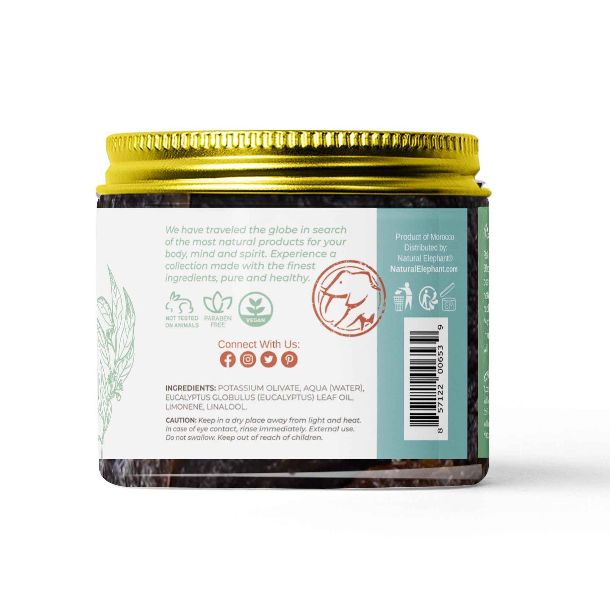 Natural Elephant Premium Kessa Hammam Glove and Moroccan Black Soap with Eucalyptus Essential Oil 200g (7oz) Combo Spa Exfoliation Kit