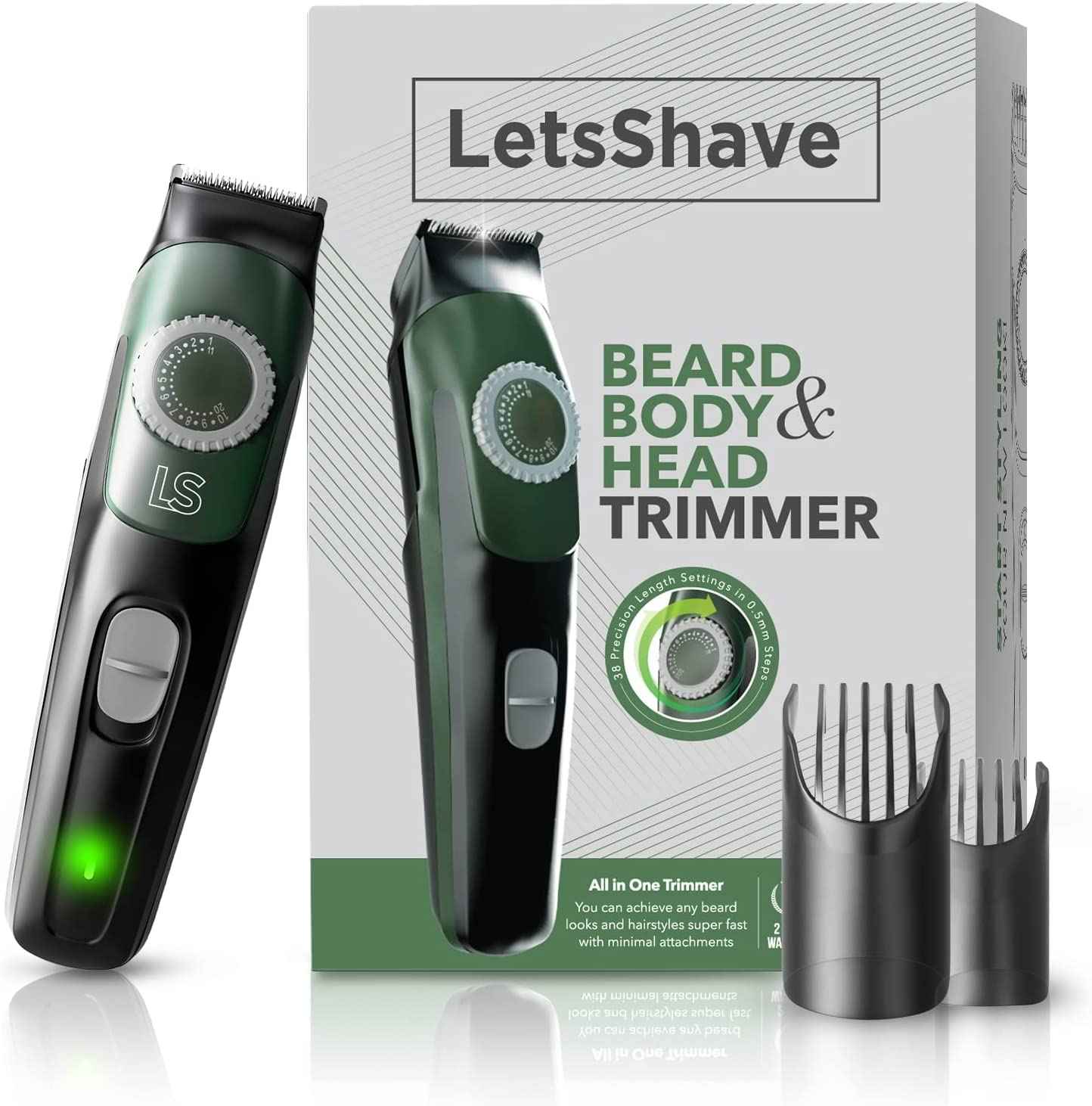 LetsShave Head, Body & Beard Trimmer for Men | Mens Full Body Hair Trimmer | Cordless | Stainless Steel Blade | Length Settings | Fast Charging Trimmer Men Black
