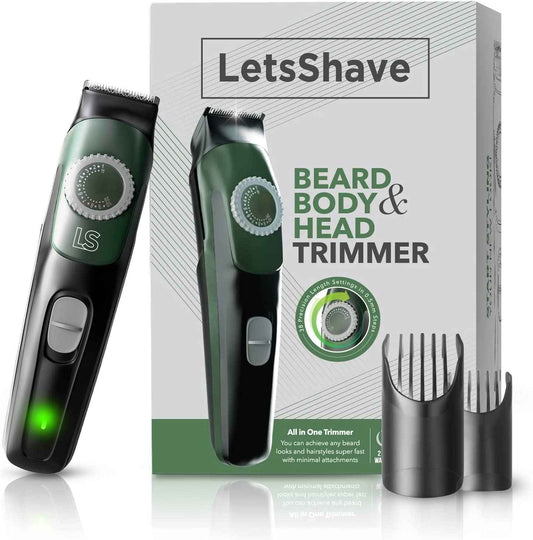 LetsShave Head, Body & Beard Trimmer for Men | Mens Full Body Hair Trimmer | Cordless | Stainless Steel Blade | Length Settings | Fast Charging Trimmer Men Black