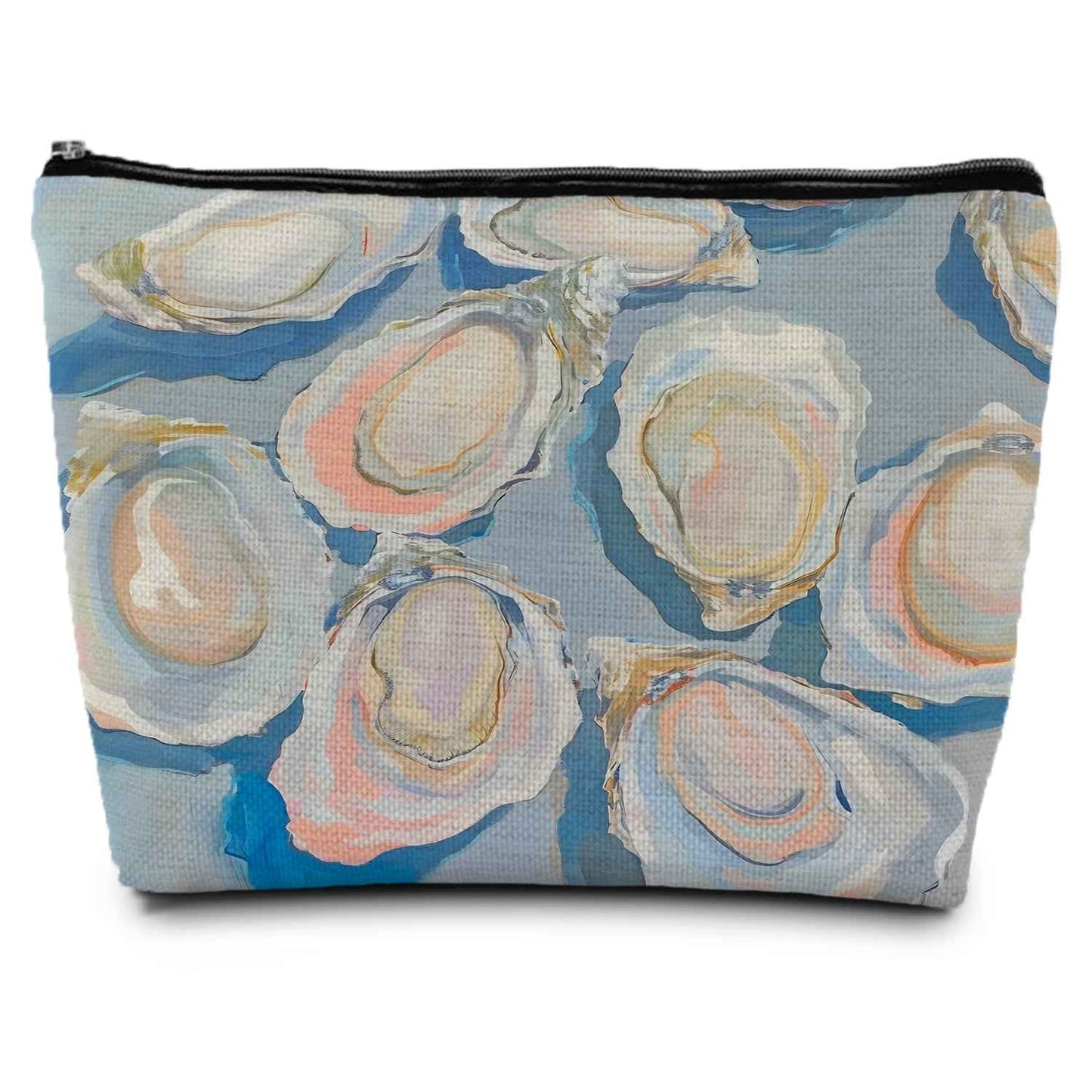 ignytiger Blue Coastal Beach Oyster Shell Makeup Bag, Abstract Nautical Seashell Cosmetic Toiletry Bags for Women, Beachy Makeup Pounch, Beach Lover Gifts Zipper Pouches for Purse
