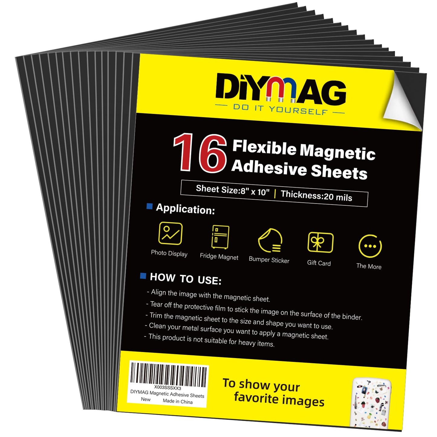 DIYMAG 16Pack Magnetic Adhesive Sheets, Magnetic Sheets with Adhesive Backing, 8x10 Inch Flexible Magnet Sheets for Crafts Photos and Die Storage Easy to Cut