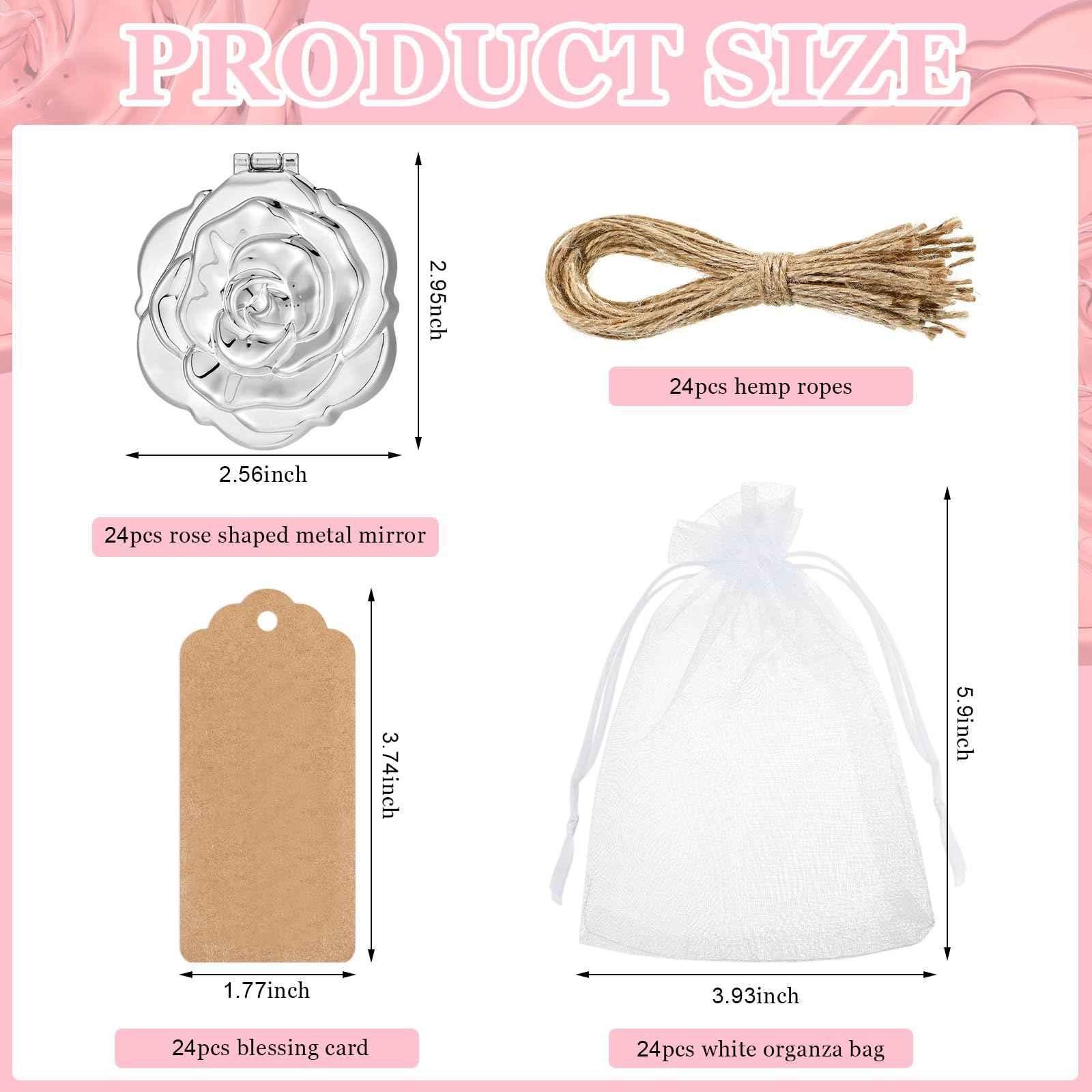Singhoow 24 Sets Rose Compact Mirrors Brush Bulk Quinceanera Party Favors for Guests Travel Mirror Thank You Gifts Bulk for Sweet 16 15 Party Favors Bridal Shower Wedding Souvenirs(Silver)