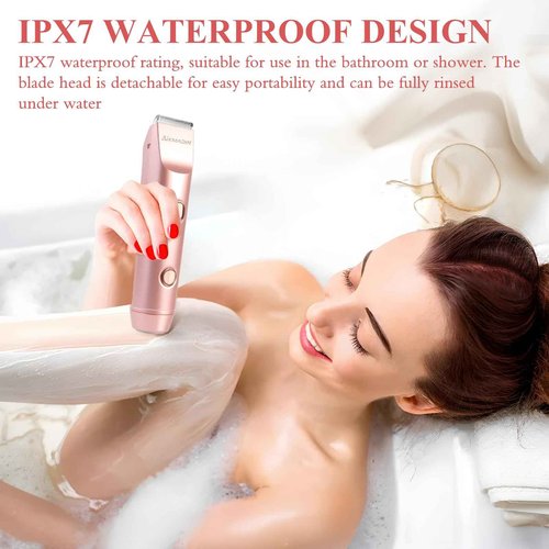 Bikini Trimmer for Women, 2-in-1 Electric Razor & Shaver with IPX7 Waterproof, Low-Noise Painless Design, Wet & Dry Hair Remover for Face, Body & Intimate Areas, 60 Mins Cordless Runtime