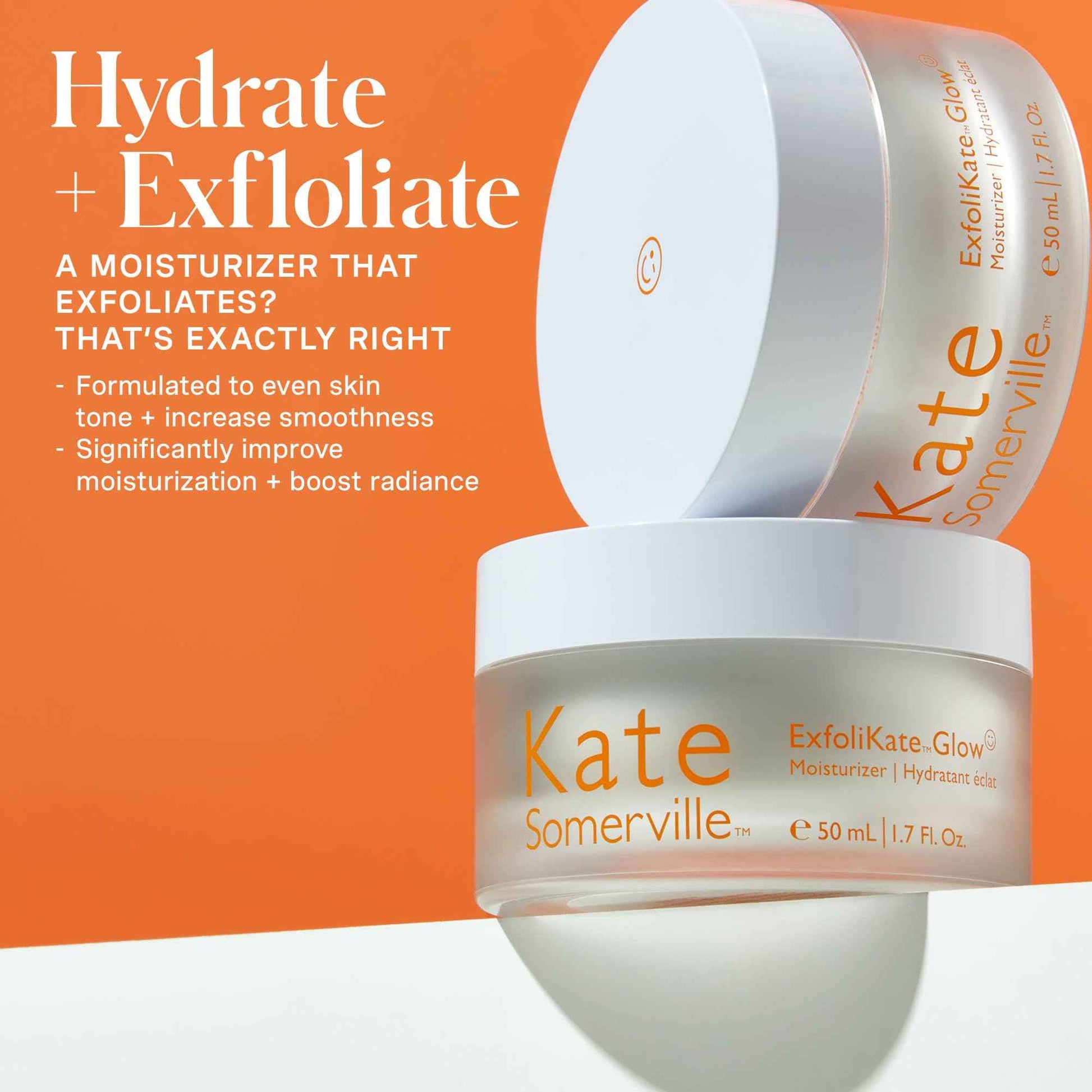 Kate Somerville ExfoliKate Glow Moisturizer – Clinically Formulated Daily Face Cream, Gently Exfoliates and Hydrates, 1.7 Fl Oz