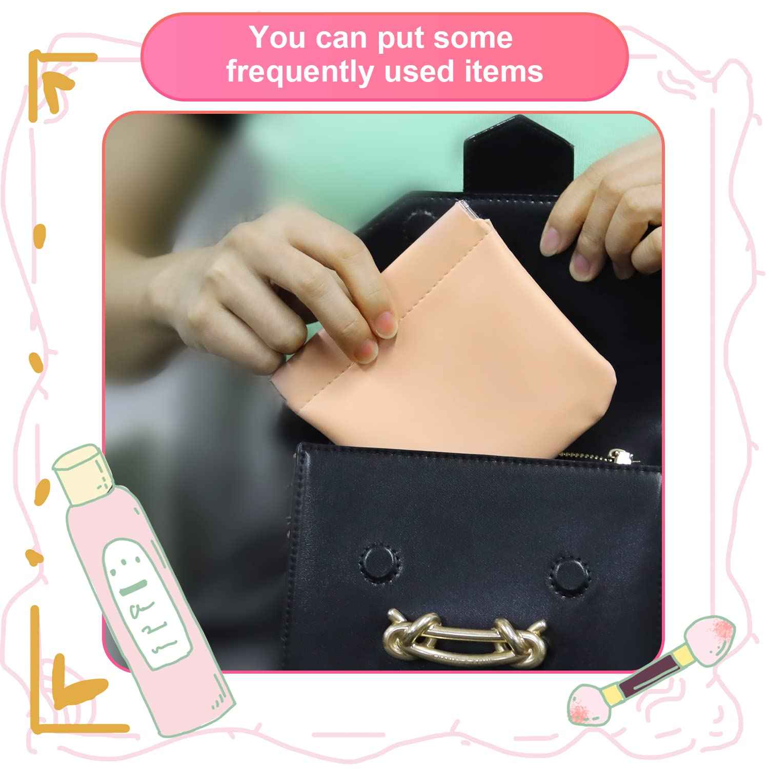 SAVITA 4pcs Pocket Cosmetic Bag Squeeze Top, Waterproof Portable Mini Travel Makeup Bag No Zipper Pocket Makeup Bags for Cosmetics Earphones Jewelry Storage (Light Colors)