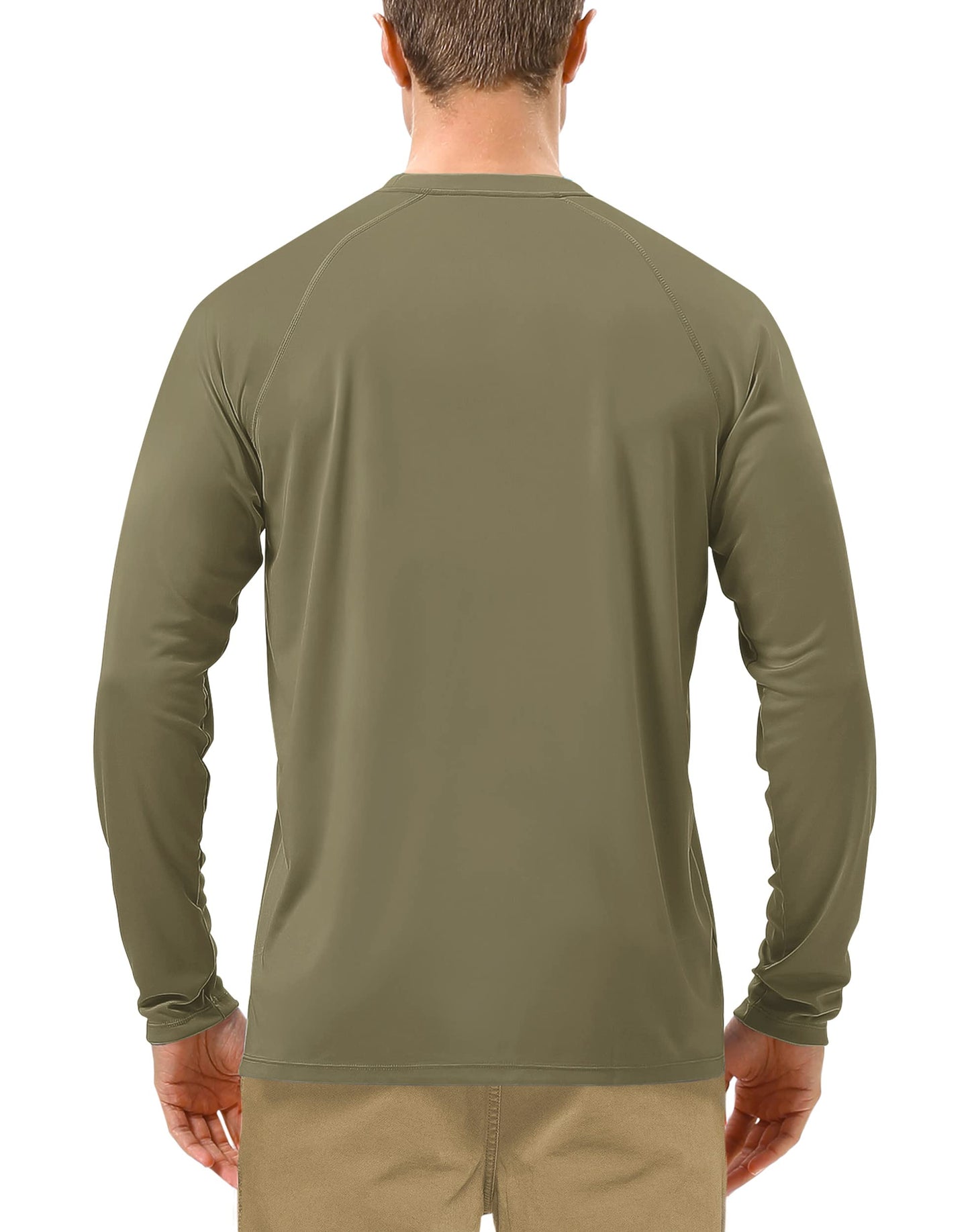 Roadbox Mens UPF 50+ UV Sun Protection Shirts Outdoor Long Sleeve SPF Diving Rash Guard for Fishing Hiking Swimming Khaki