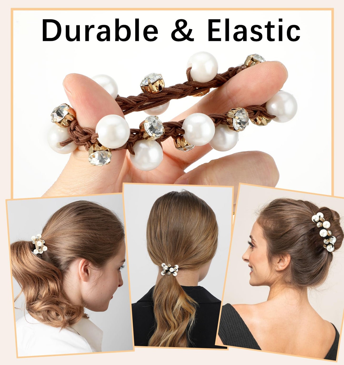 Pearl Hair Tie, 6 Pcs Pearl Hair Accessories, Elastic Pearl Hair Accessories, Crystal Hair Ties Ponytail Holder for Women and Girls