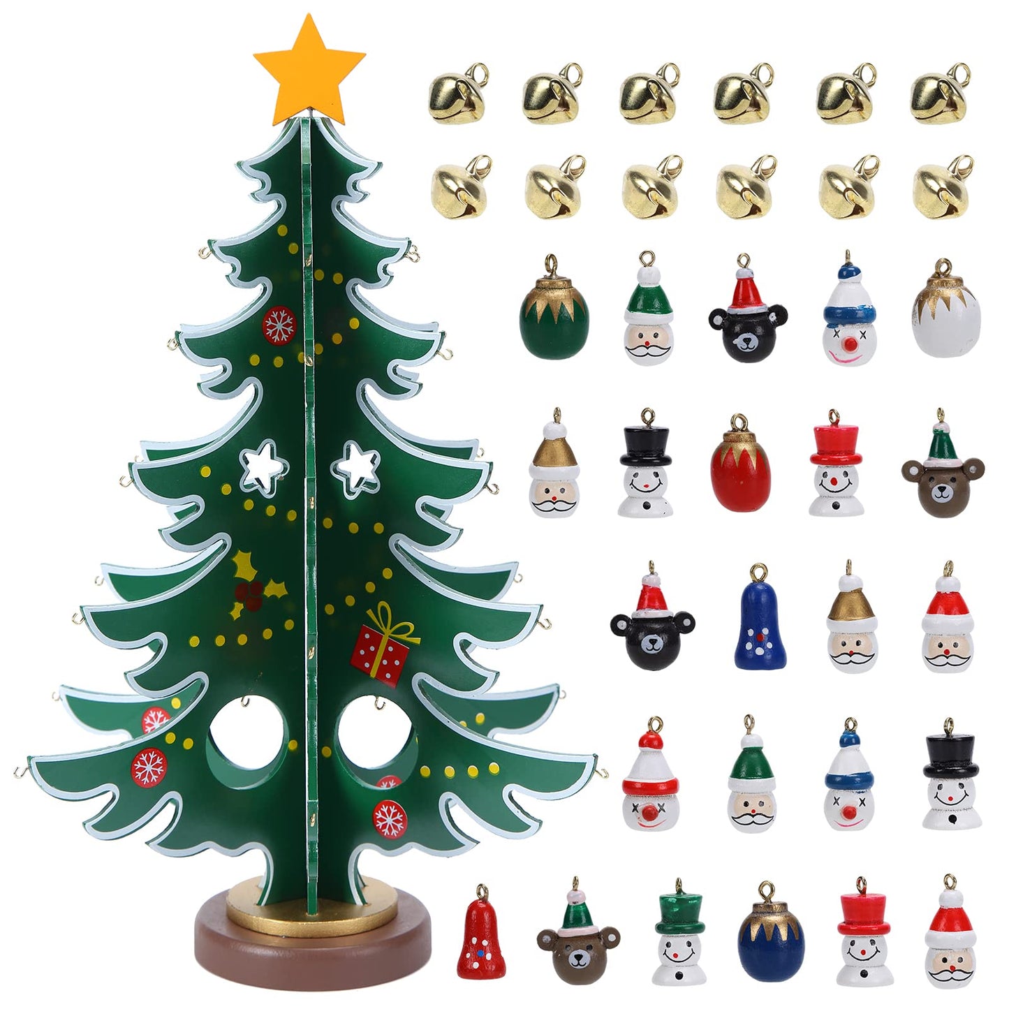 Christmas Advent Calendar Ornaments 2023,24 Days Countdown Advent Calendar with a Tabletop Wooden Christmas Tree and Ornaments Snowman Santa Decorations for Boys, Girls and, Xmas Gift