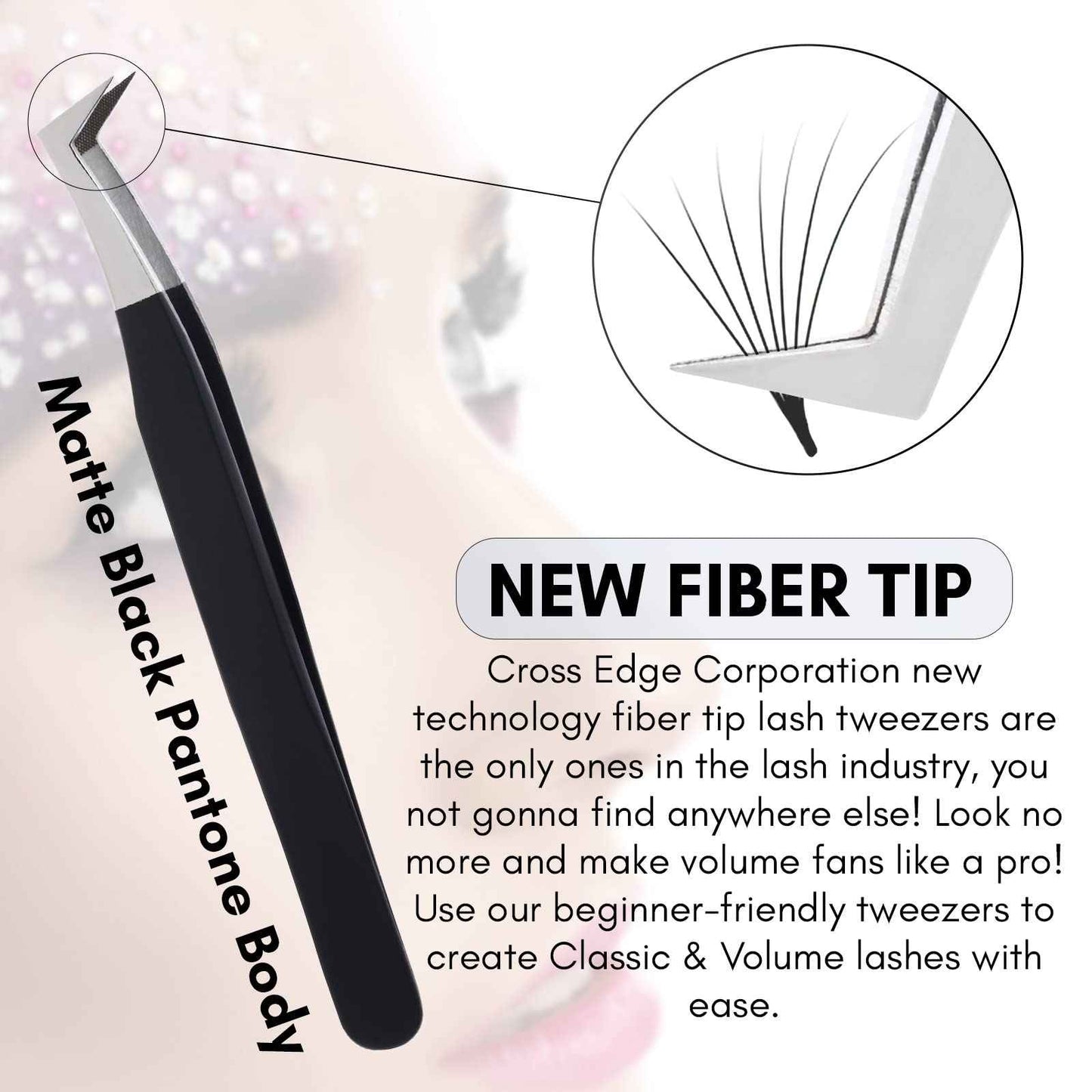 My Lash Tools Fiber Tip Lash Tweezers for Eyelash Extensions Pro Tweezer for Volume Lashes Japanese Stainless Steel Mink Lashes Fan Making Mega Volume Boot Angled Lashing Tweezers (Black)