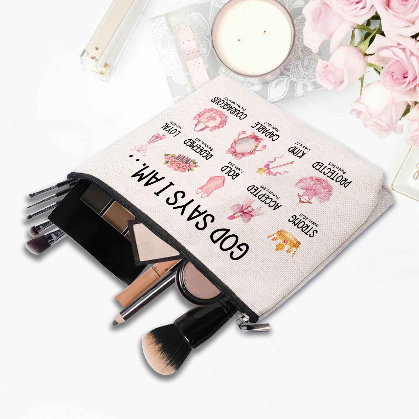 Inspirational Christian Gifts for Her, Religious Gifts Motivational Dancer Ballerina Makeup Bag, God Says I Am Dancer Cosmetic Bag Makeup Pouch